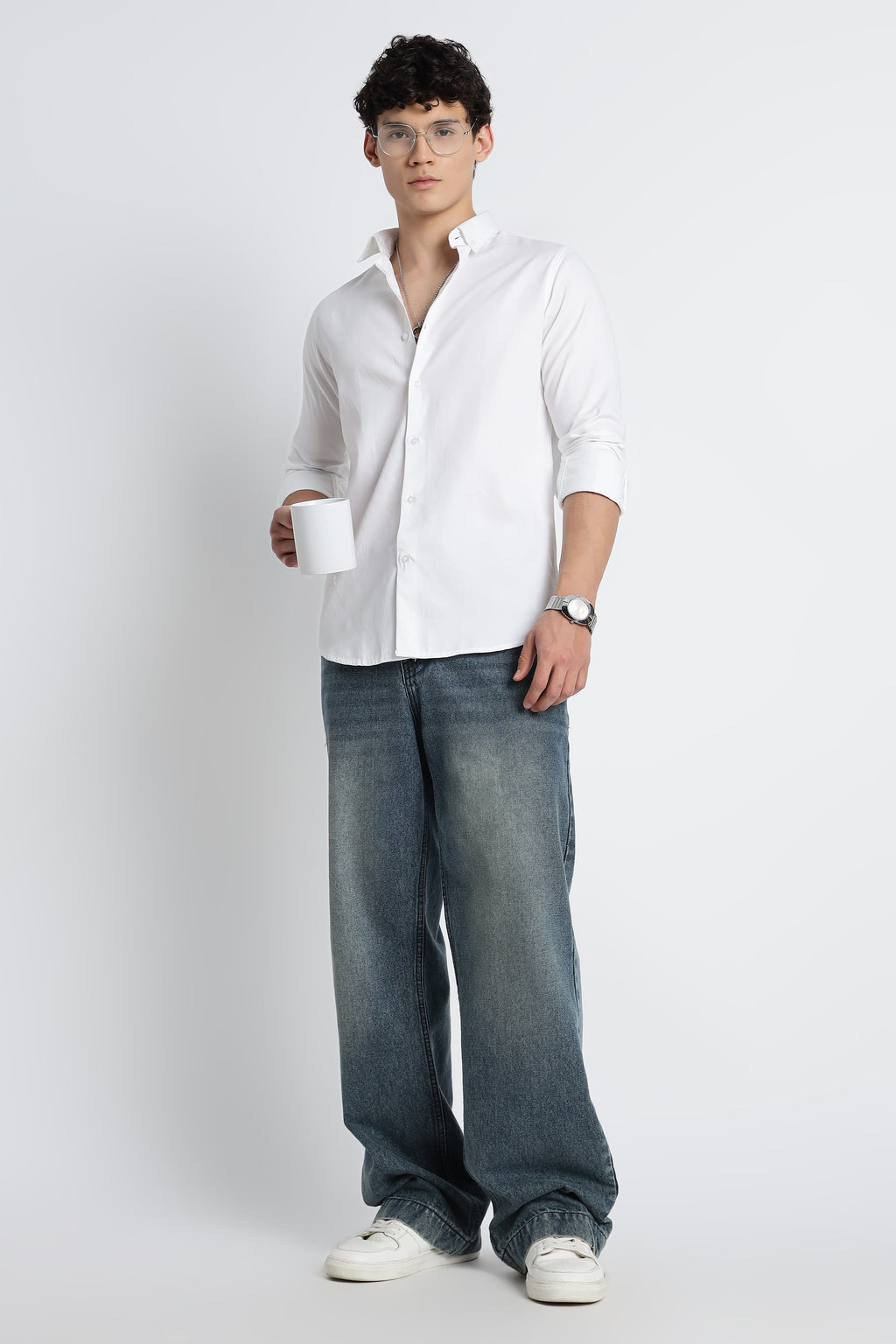 Men Army Twill Shirts-White