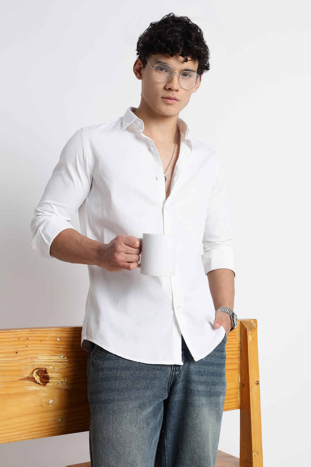 Men Army Twill Shirts-White