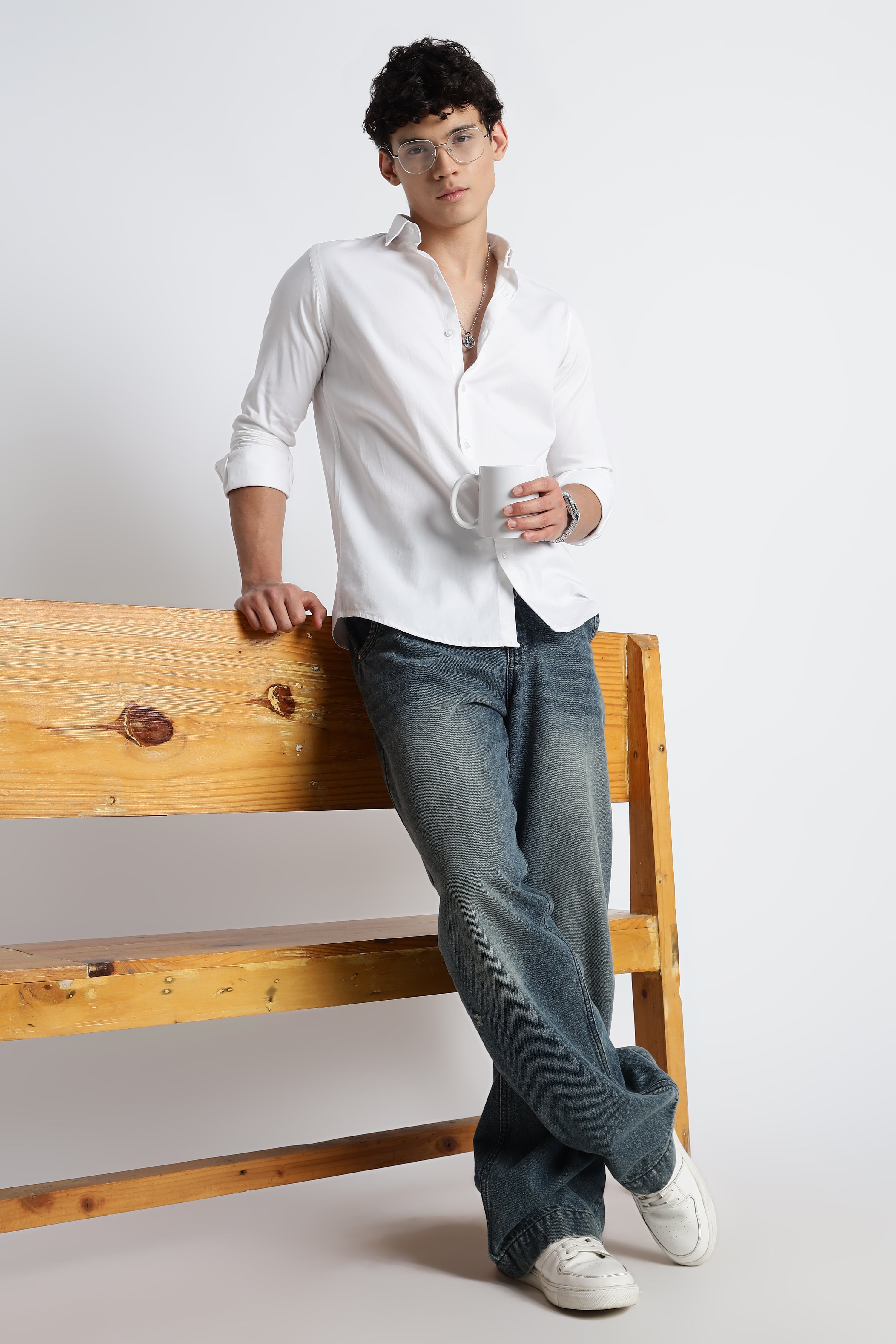 Men Army Twill Shirts-White