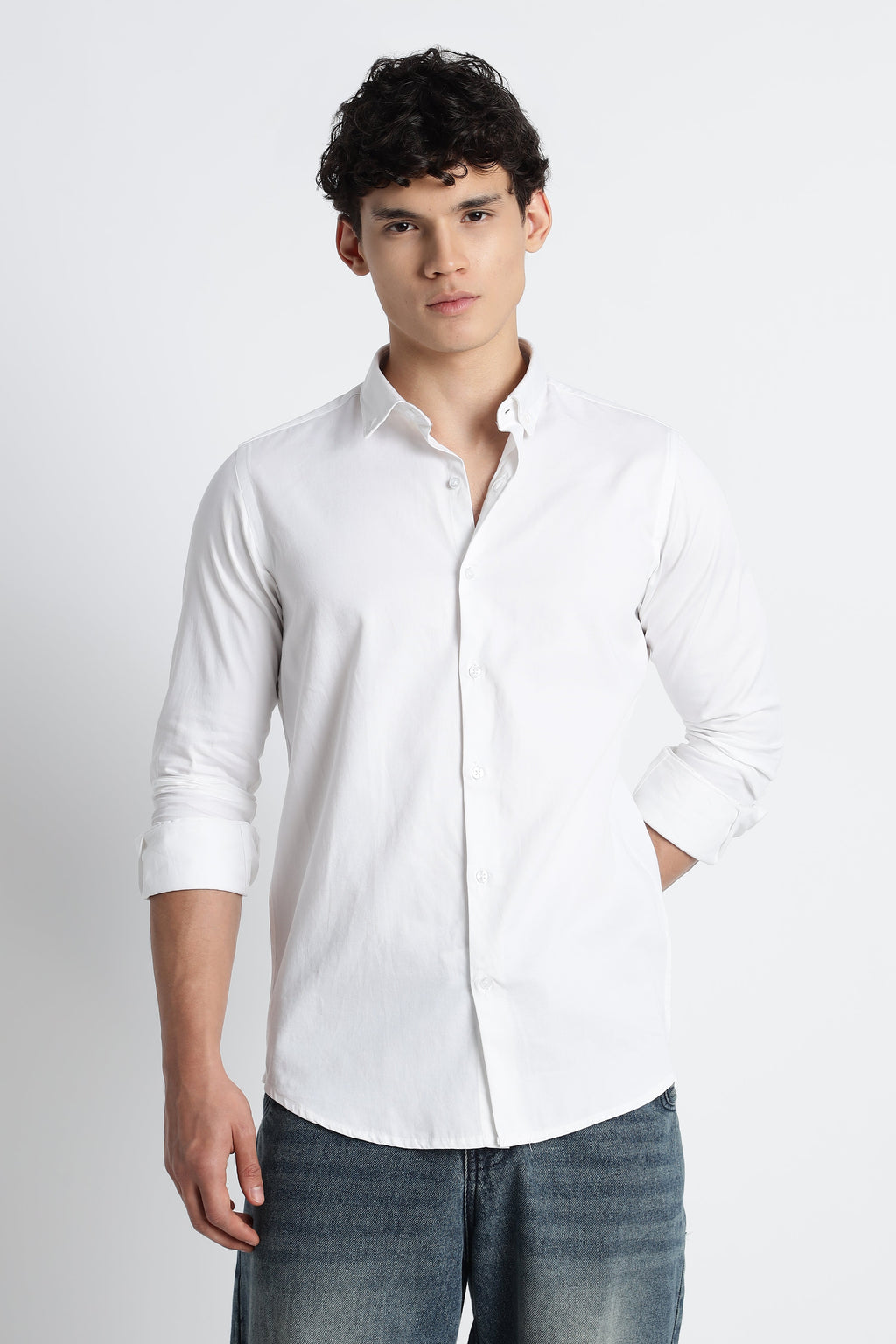 Men Army Twill Shirts-White