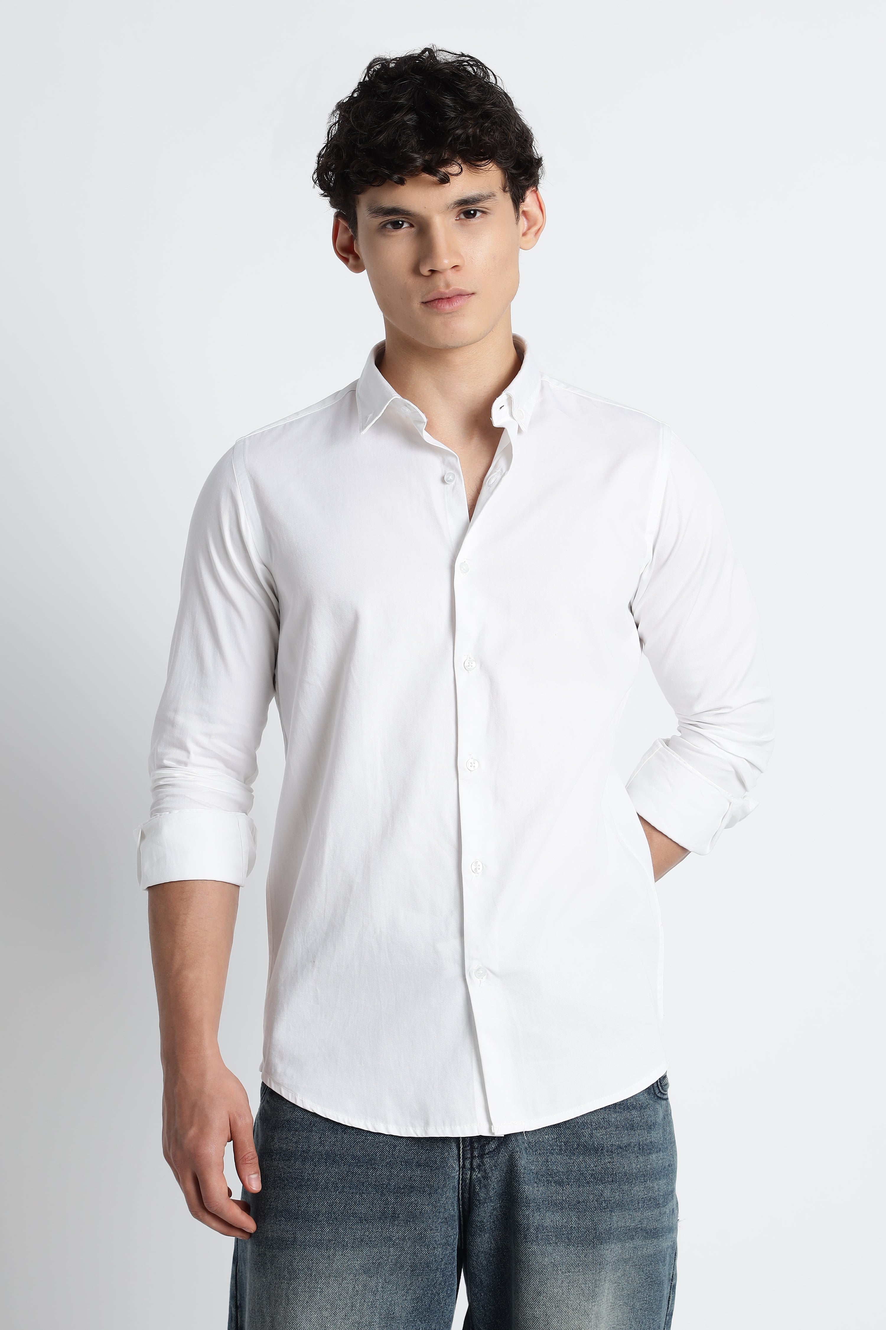 Men Army Twill Shirts-White