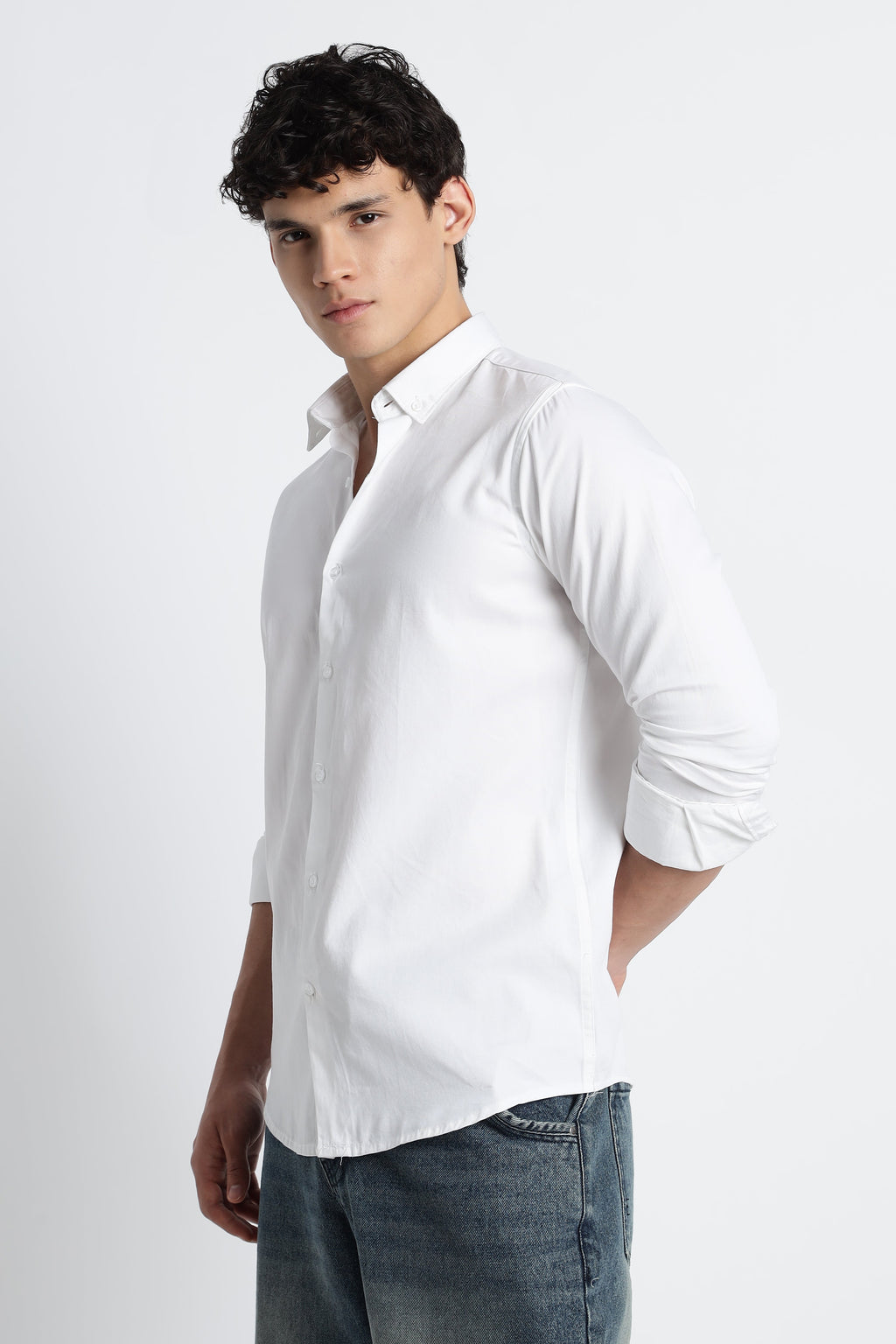 Men Army Twill Shirts-White