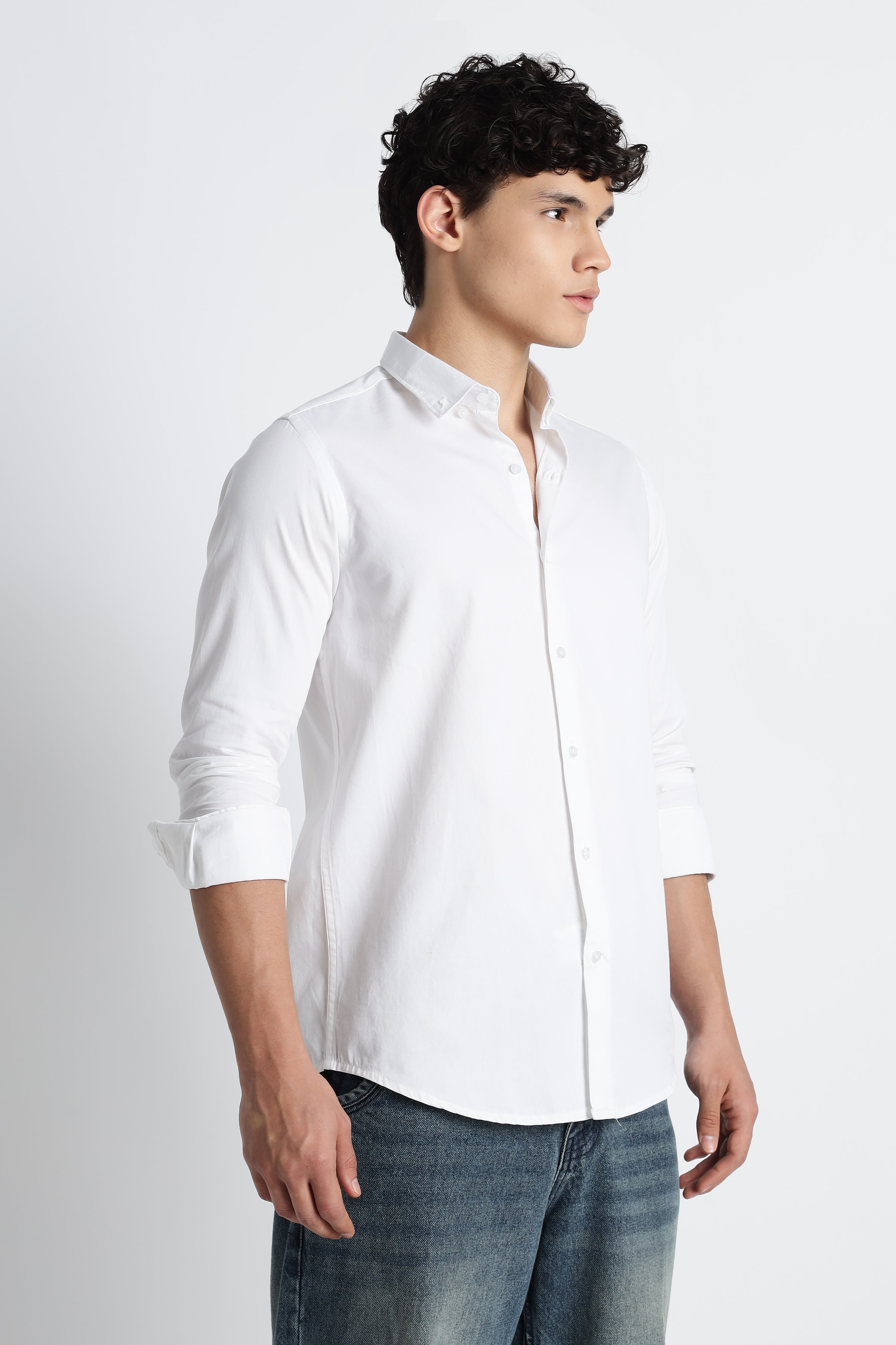 Men Army Twill Shirts-White
