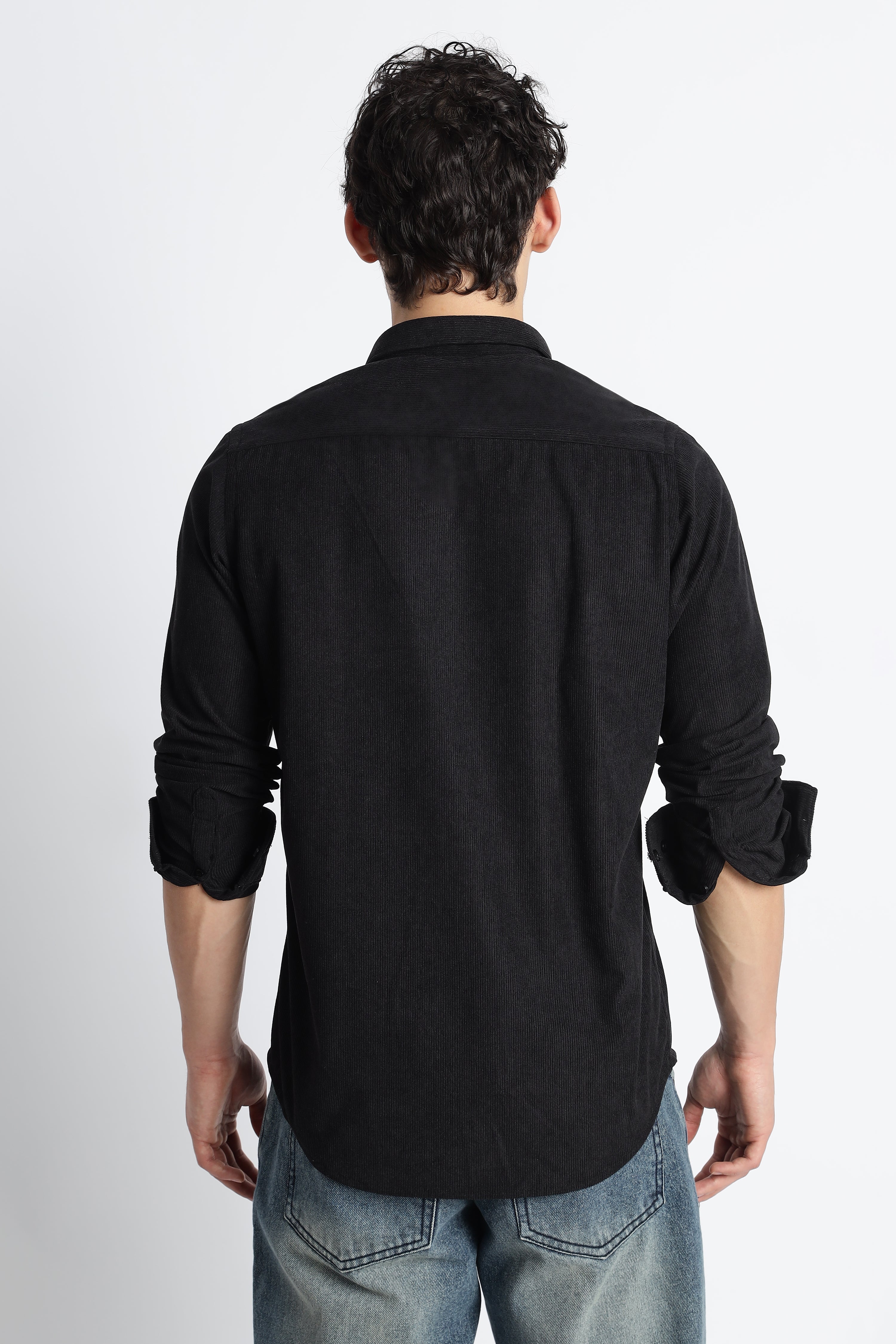 Men Corduroy Shirts-Black