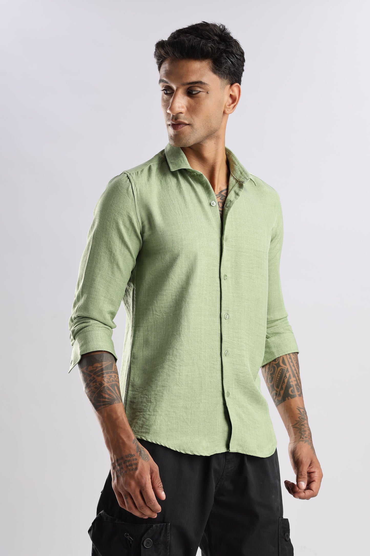 Men Air Linen Like Shirt-Green