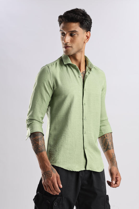 Men Air Linen Like Shirt-Green