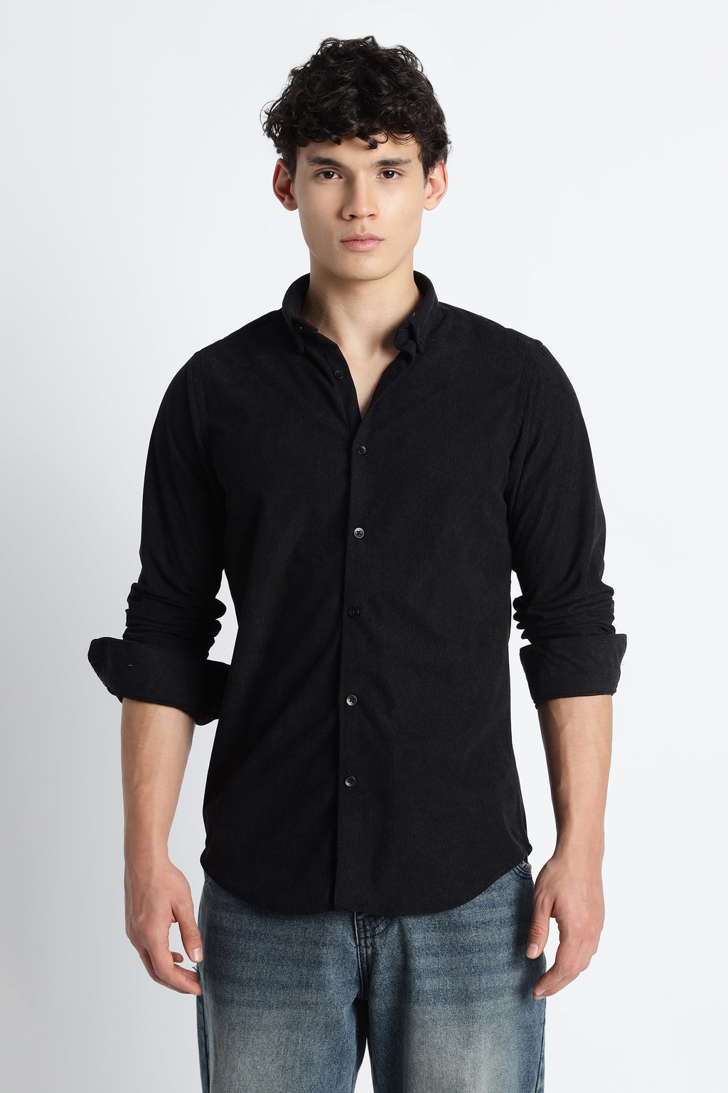 Men Corduroy Shirts-Black