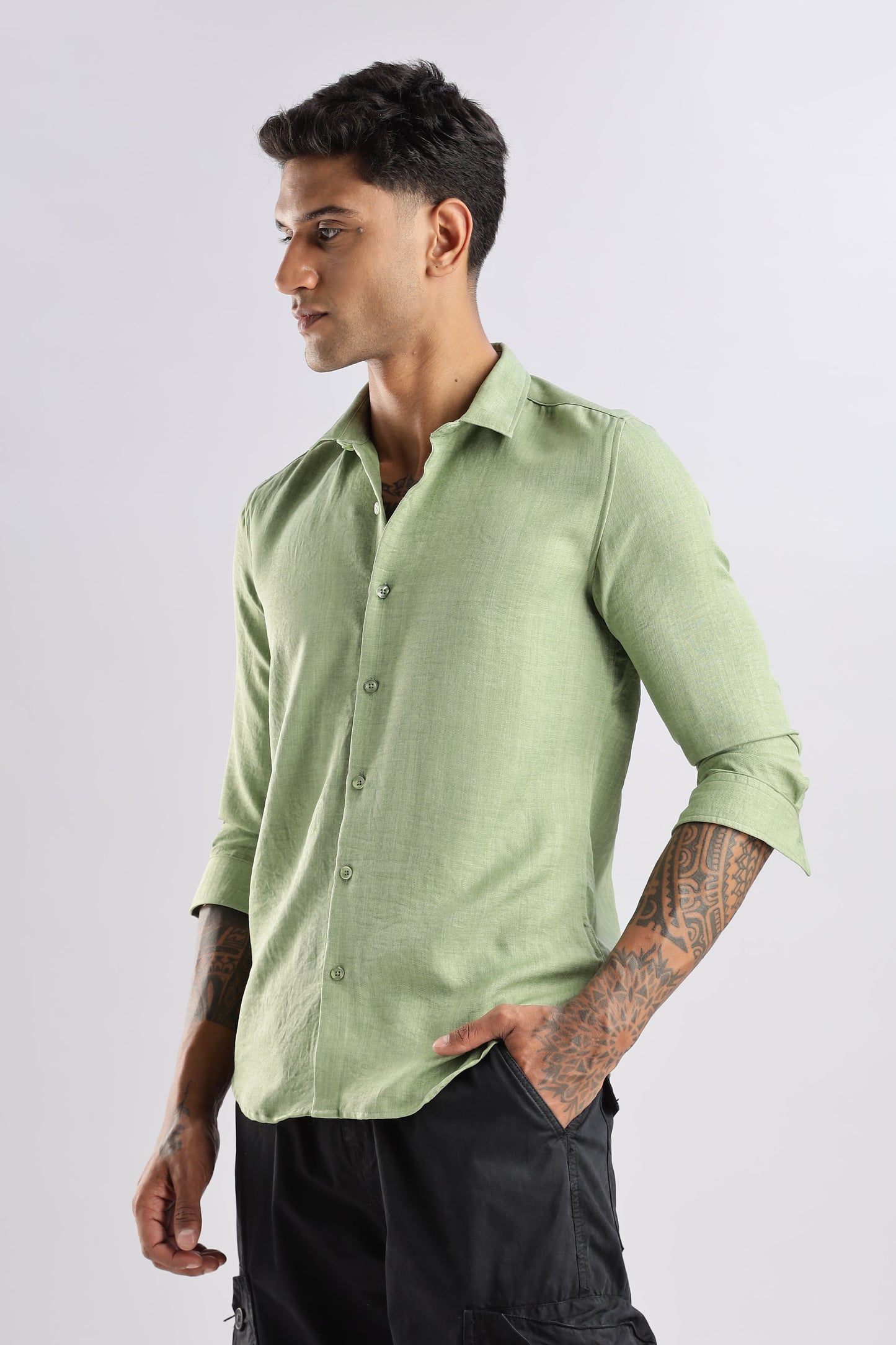 Men Air Linen Like Shirt-Green