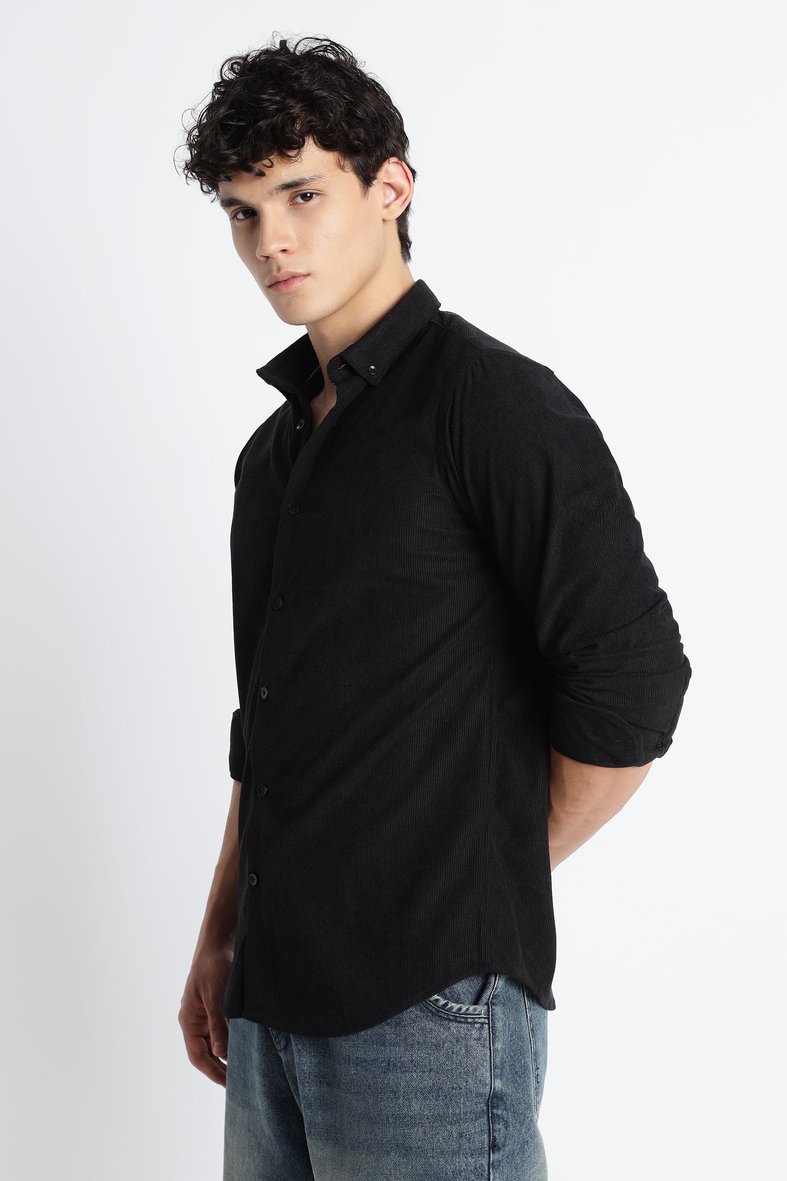 Men Corduroy Shirts-Black