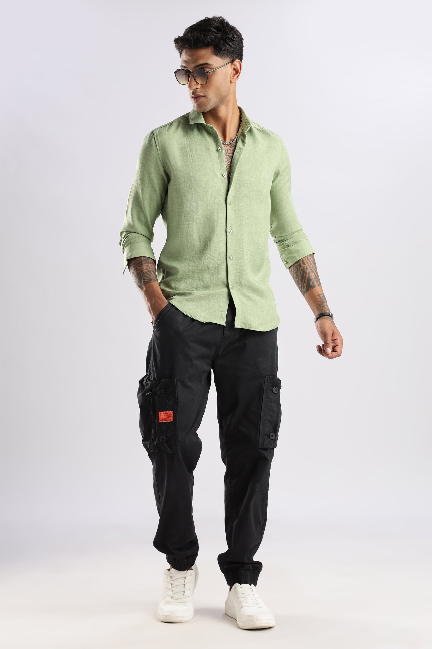 Men Air Linen Like Shirt-Green