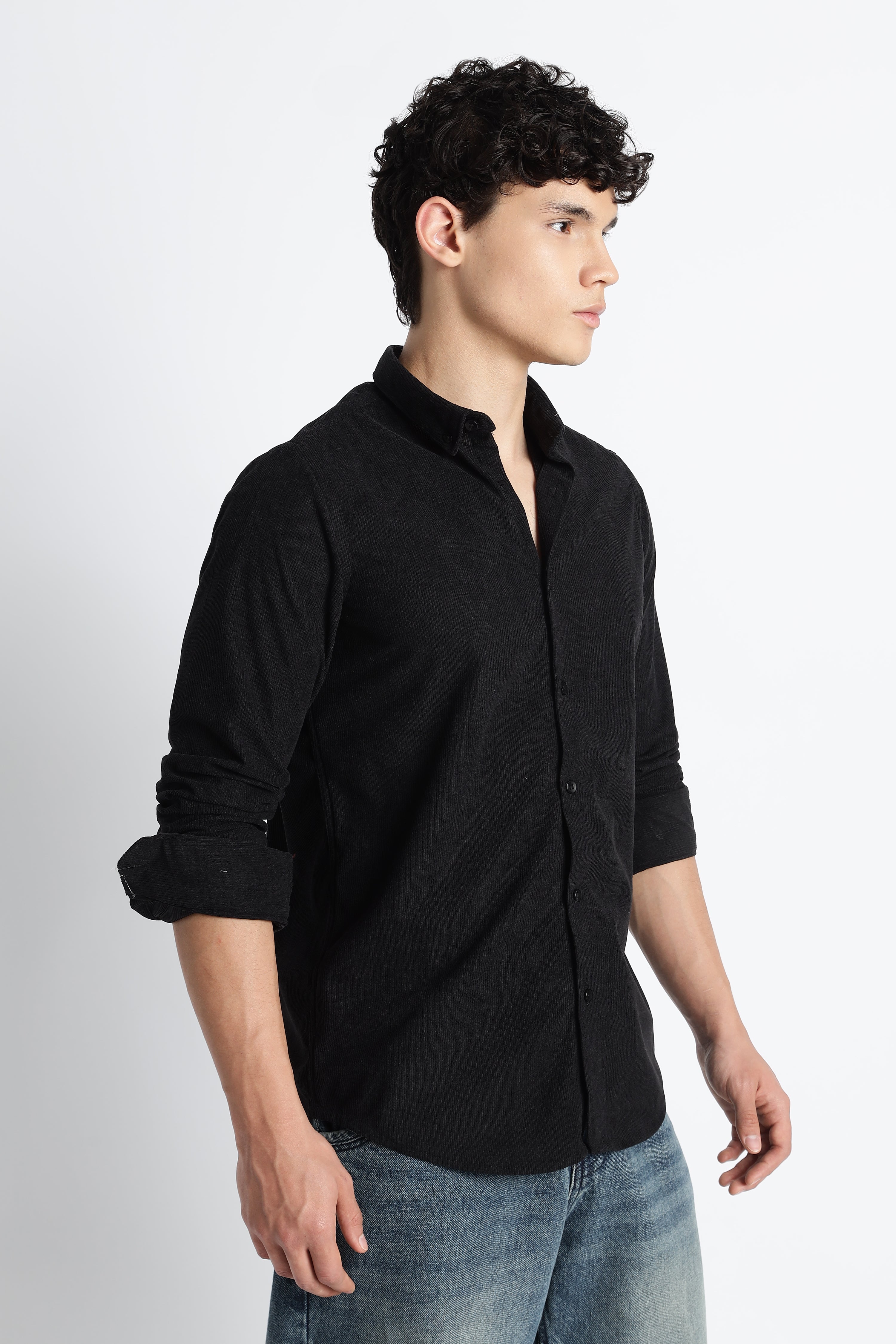 Men Corduroy Shirts-Black