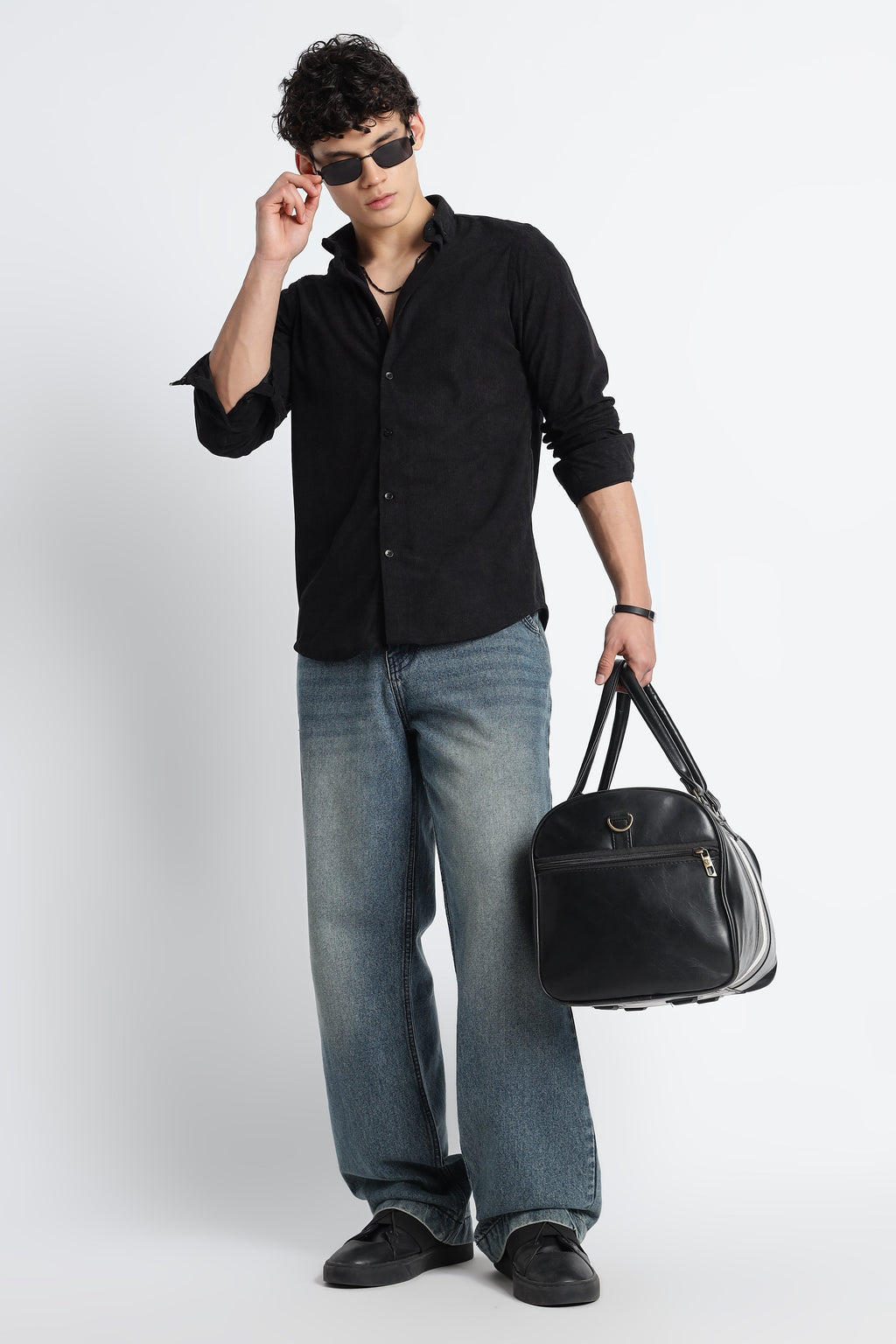 Men Corduroy Shirts-Black