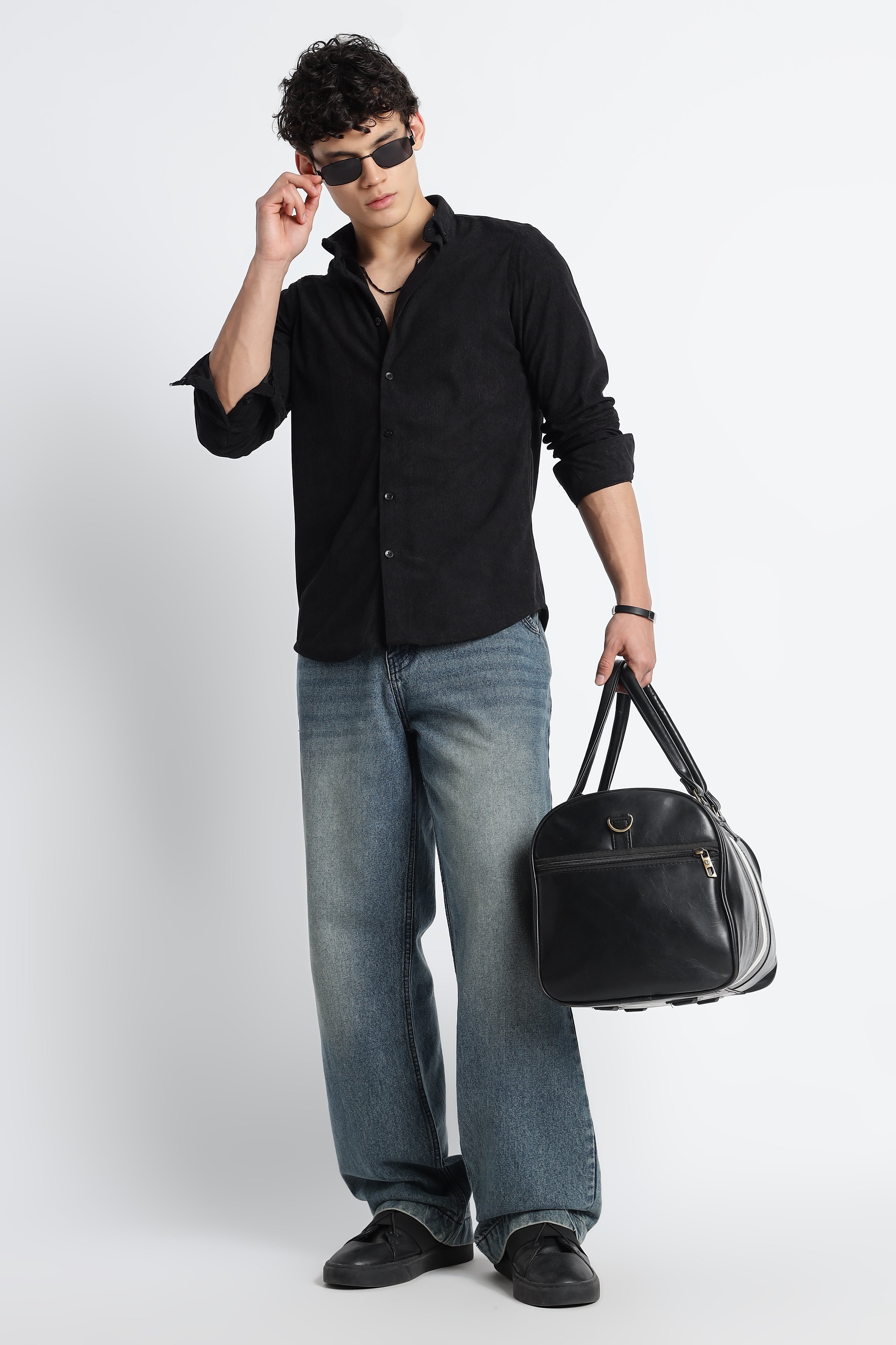 Men Corduroy Shirts-Black