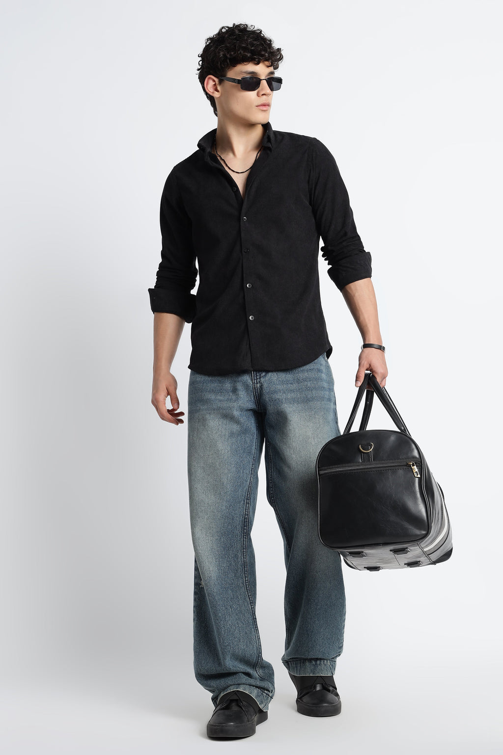Men Corduroy Shirts-Black