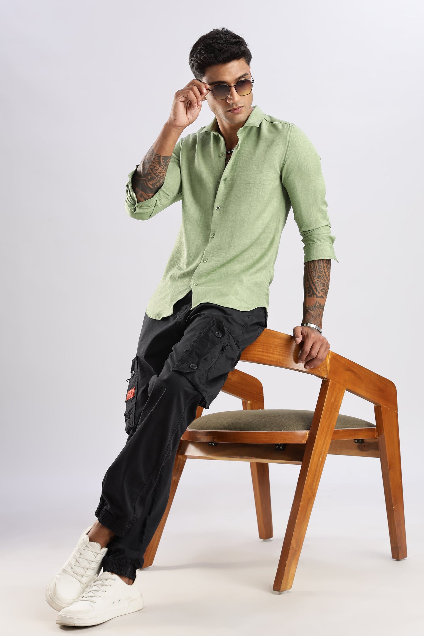 Men Air Linen Like Shirt-Green