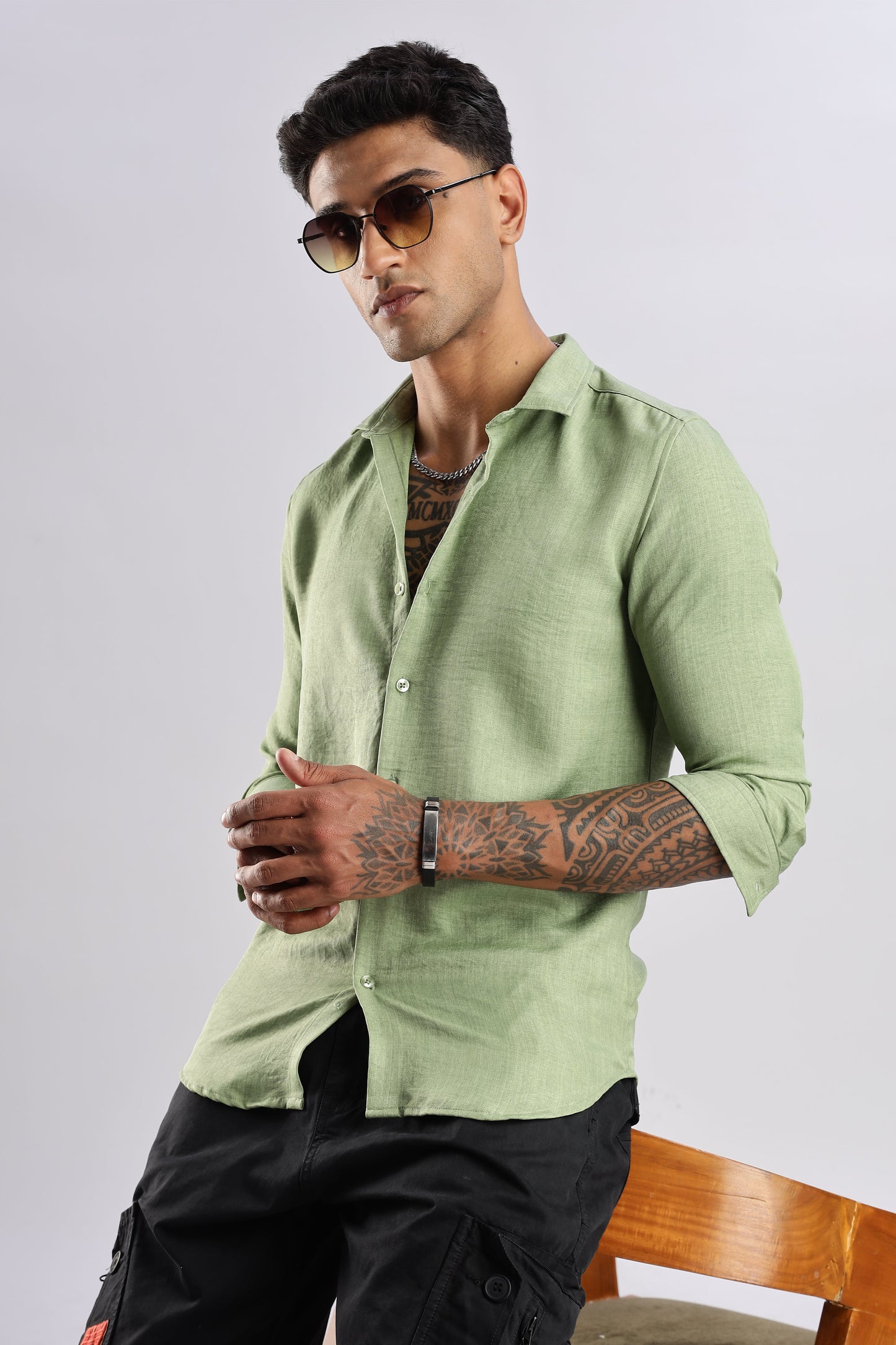 Men Air Linen Like Shirt-Green