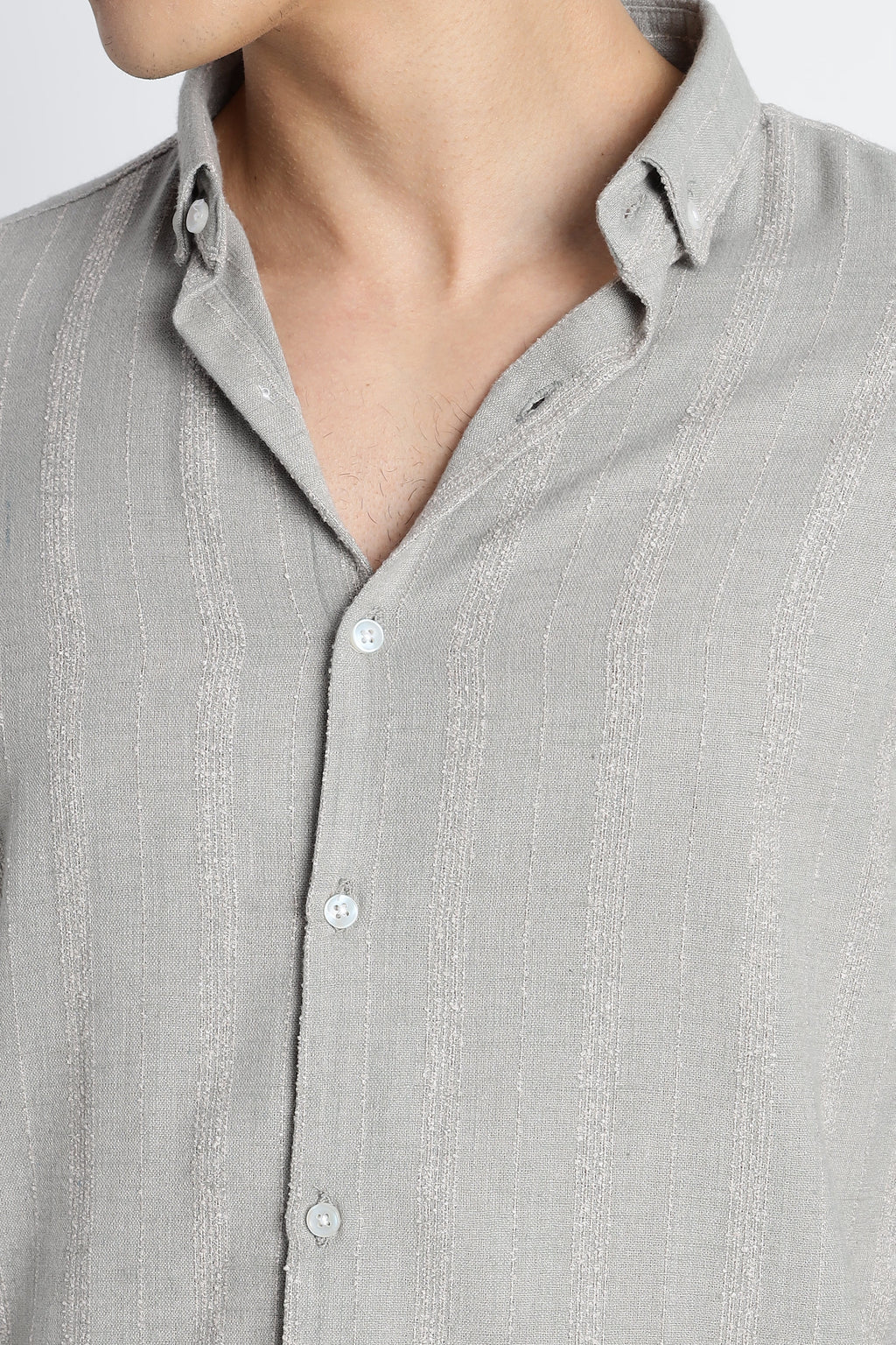 Men Milange Linen Stripes Shirts-Lt Grey