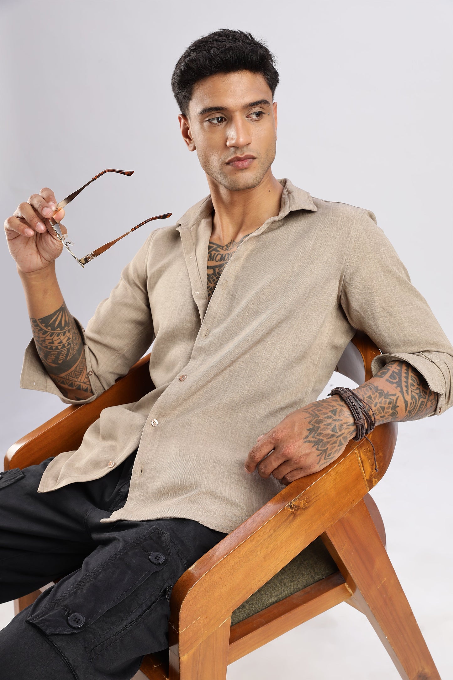 Men Air Linen Like Shirt-Fawn