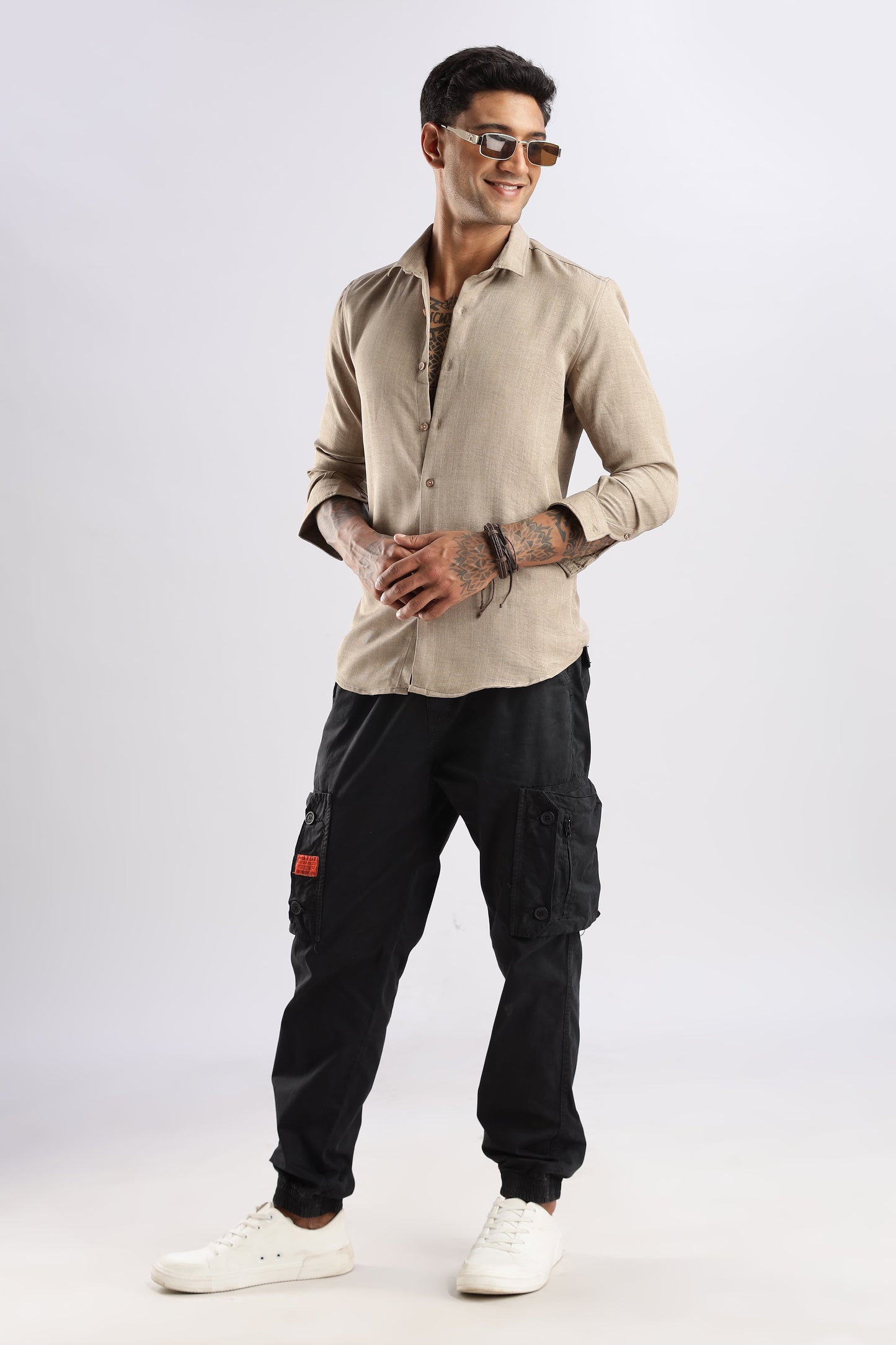 Men Air Linen Like Shirt-Fawn
