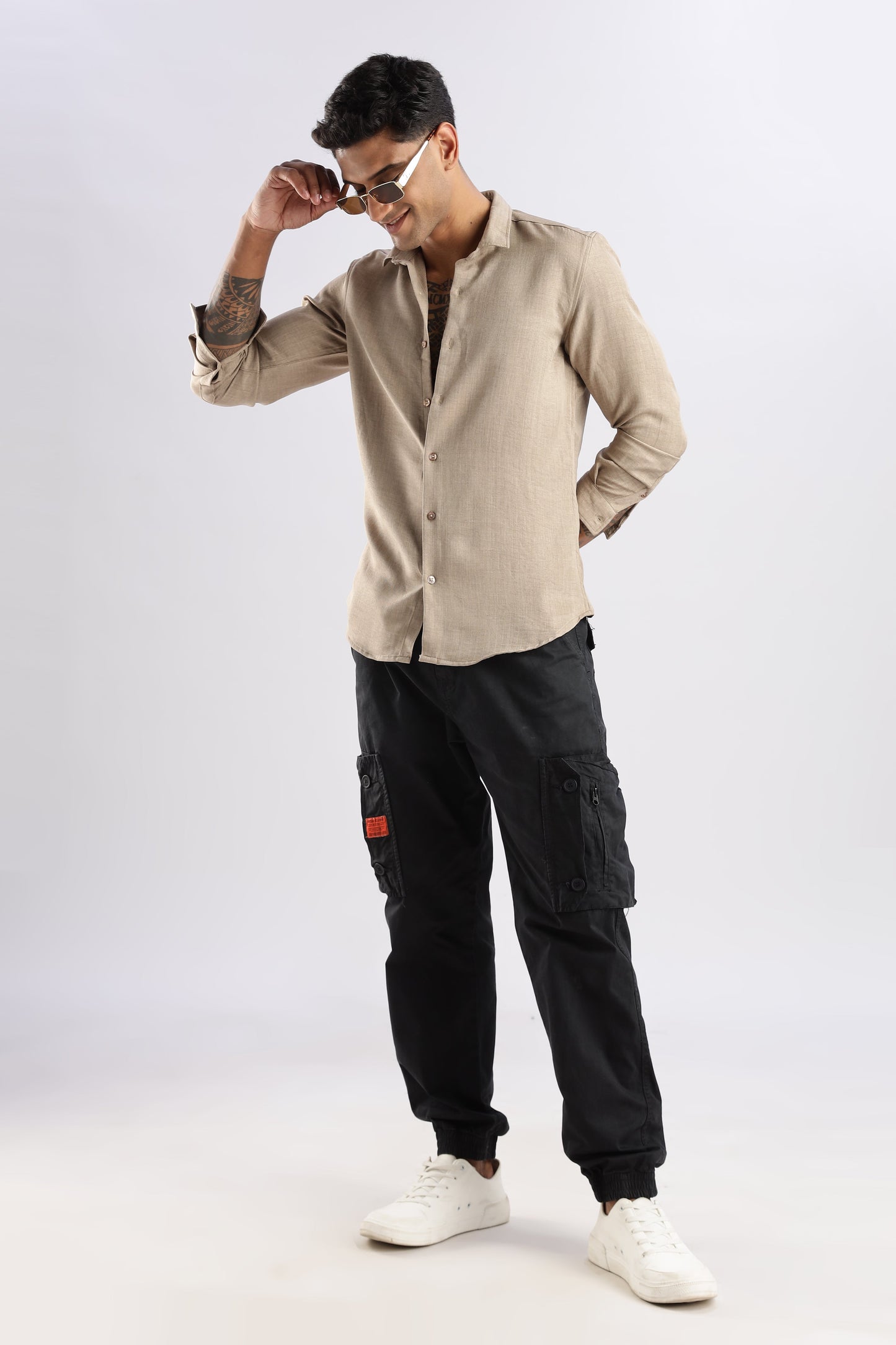 Men Air Linen Like Shirt-Fawn