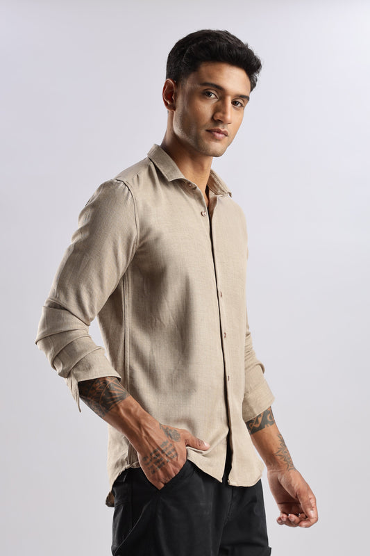 Men Air Linen Like Shirt-Fawn