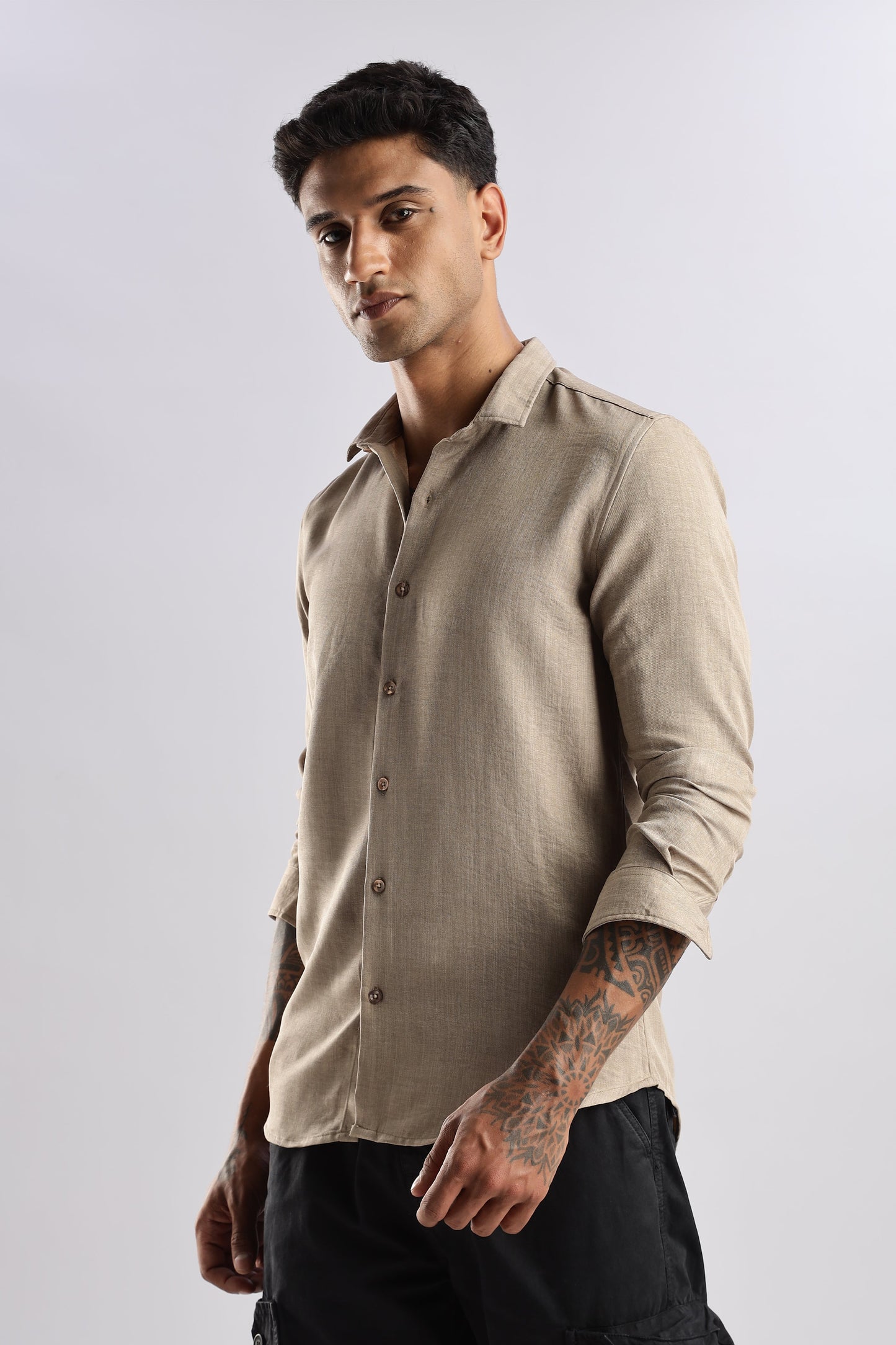 Men Air Linen Like Shirt-Fawn
