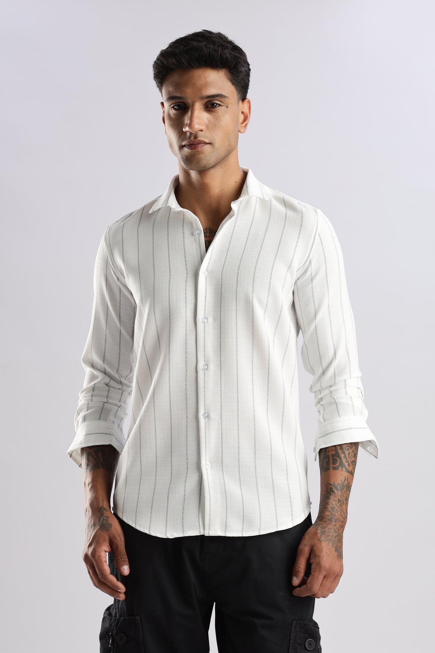 Men Air Like Linen Stripes Shirt-White