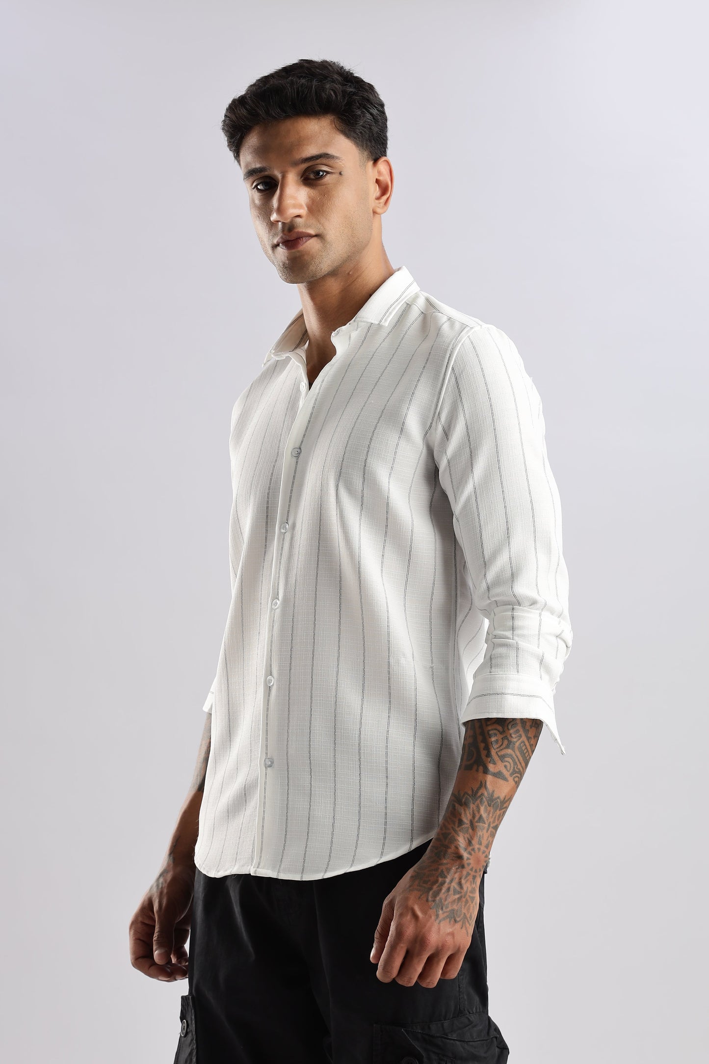 Men Air Like Linen Stripes Shirt-White