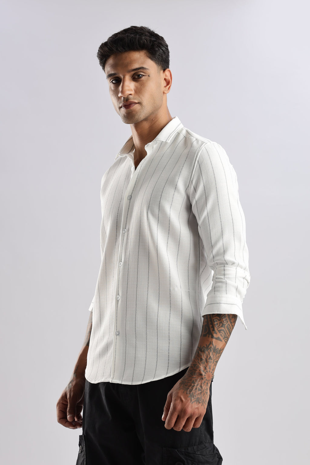 Men Air Like Linen Stripes Shirt-White