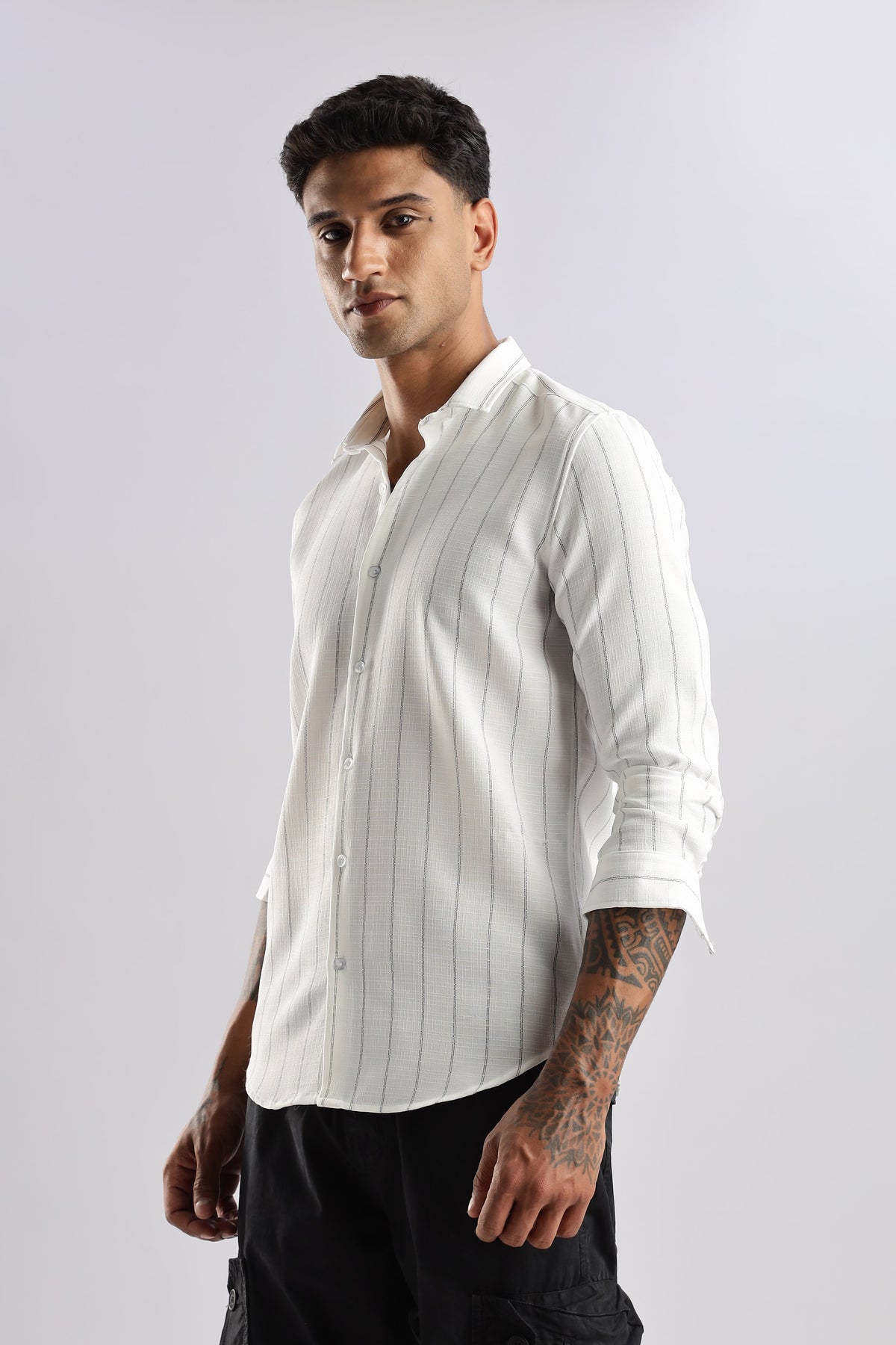 Men Air Like Linen Stripes Shirt-White