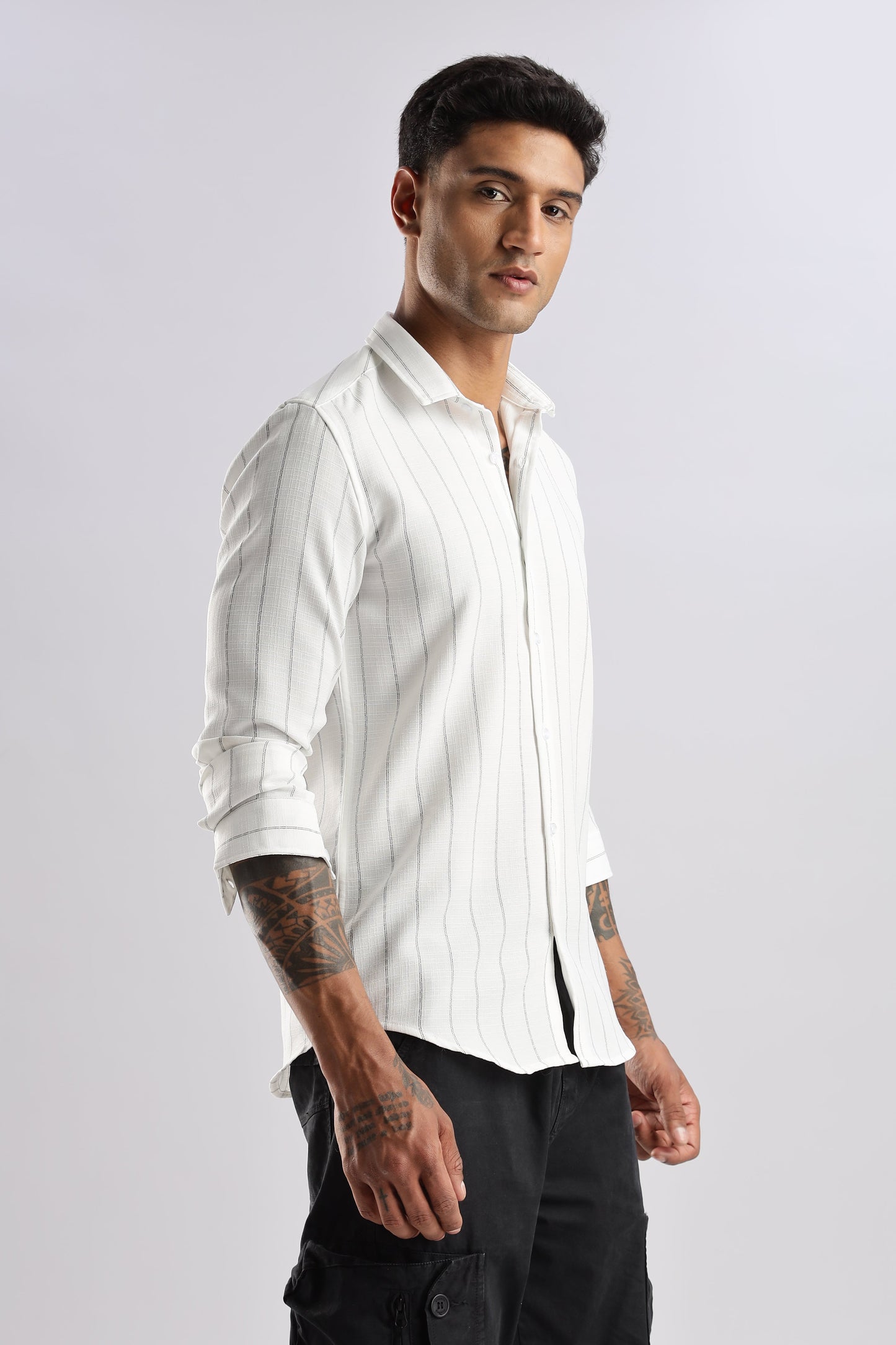 Men Air Like Linen Stripes Shirt-White