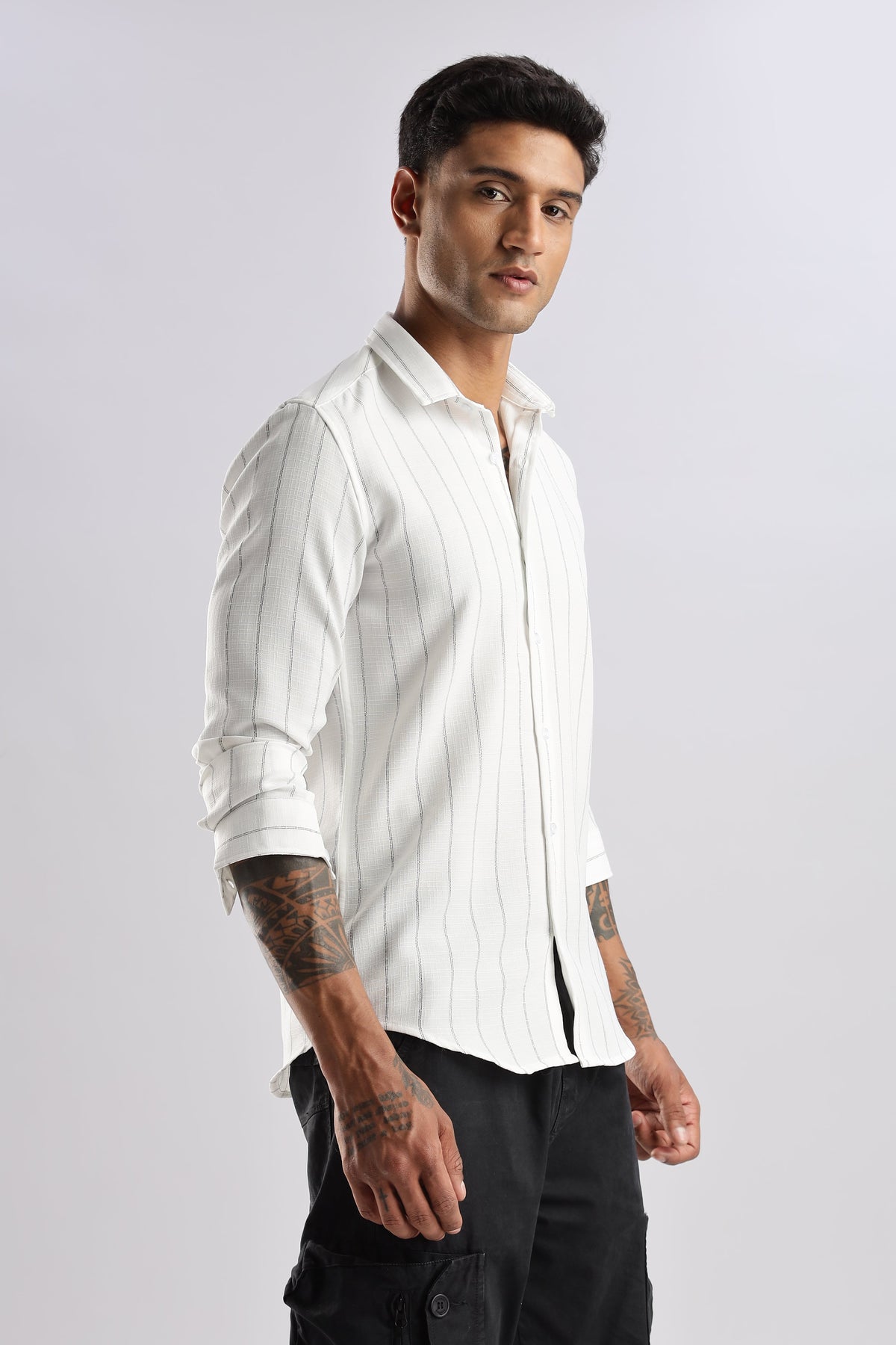 Men Air Like Linen Stripes Shirt-White