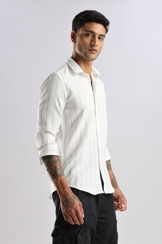 Men Air Like Linen Stripes Shirt-White