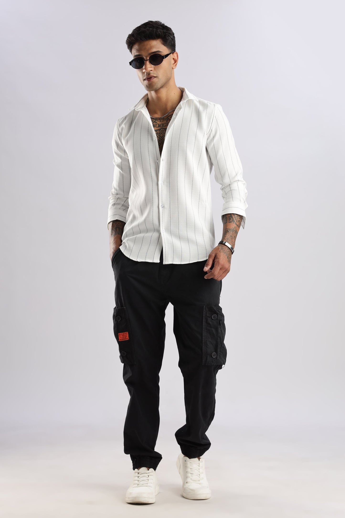 Men Air Like Linen Stripes Shirt-White