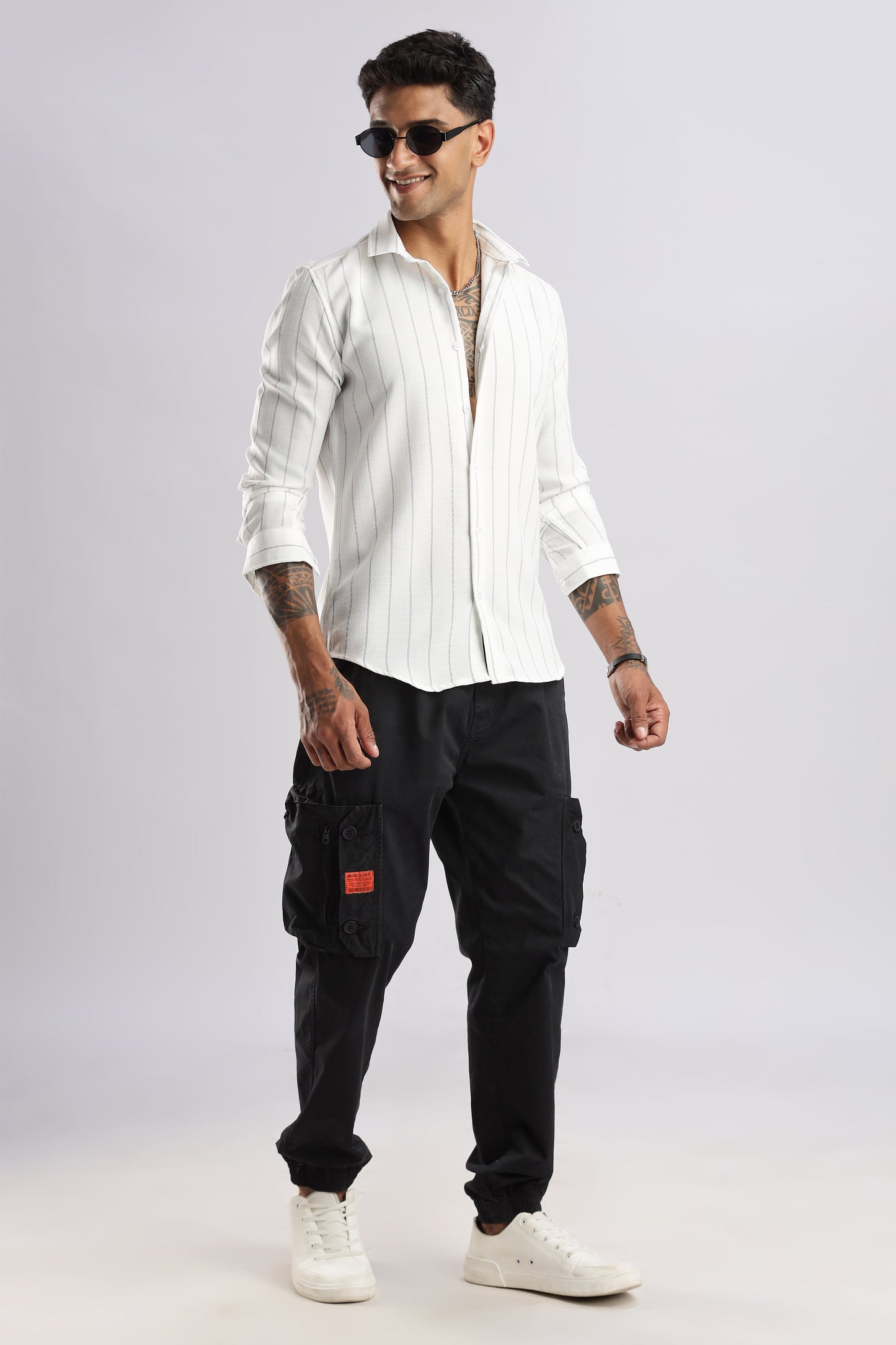 Men Air Like Linen Stripes Shirt-White