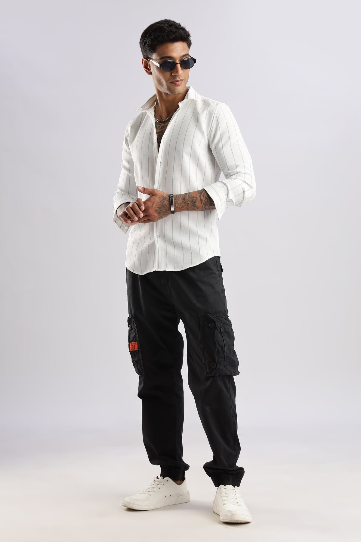 Men Air Like Linen Stripes Shirt-White