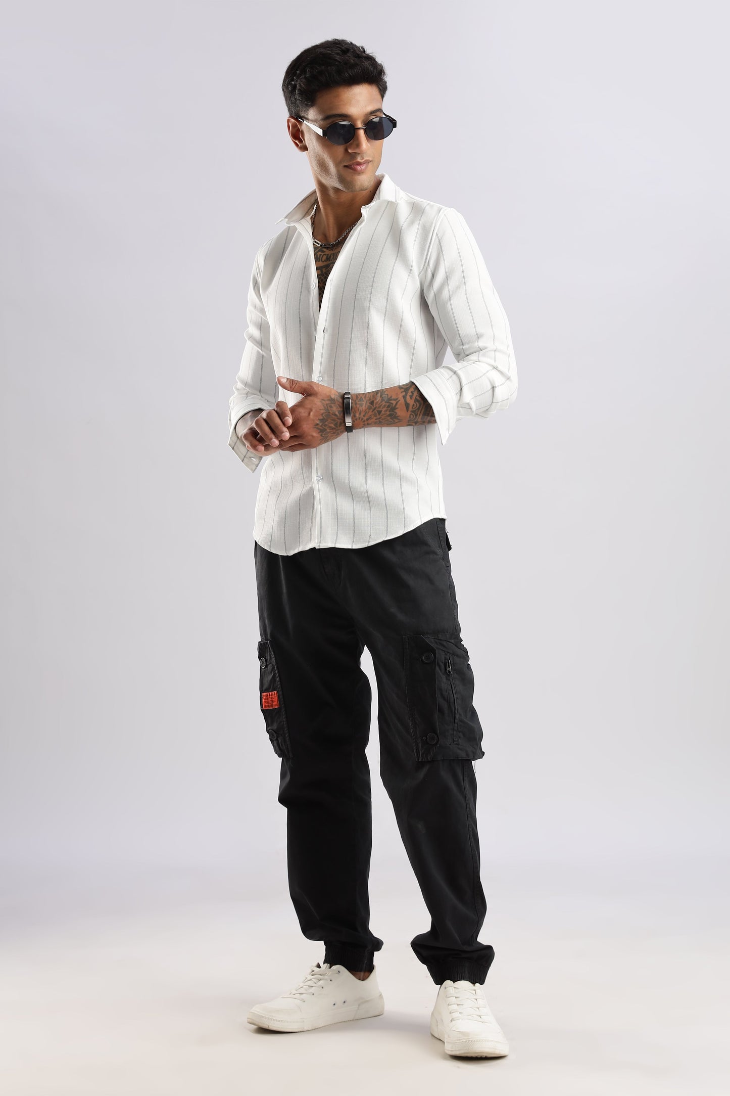 Men Air Like Linen Stripes Shirt-White