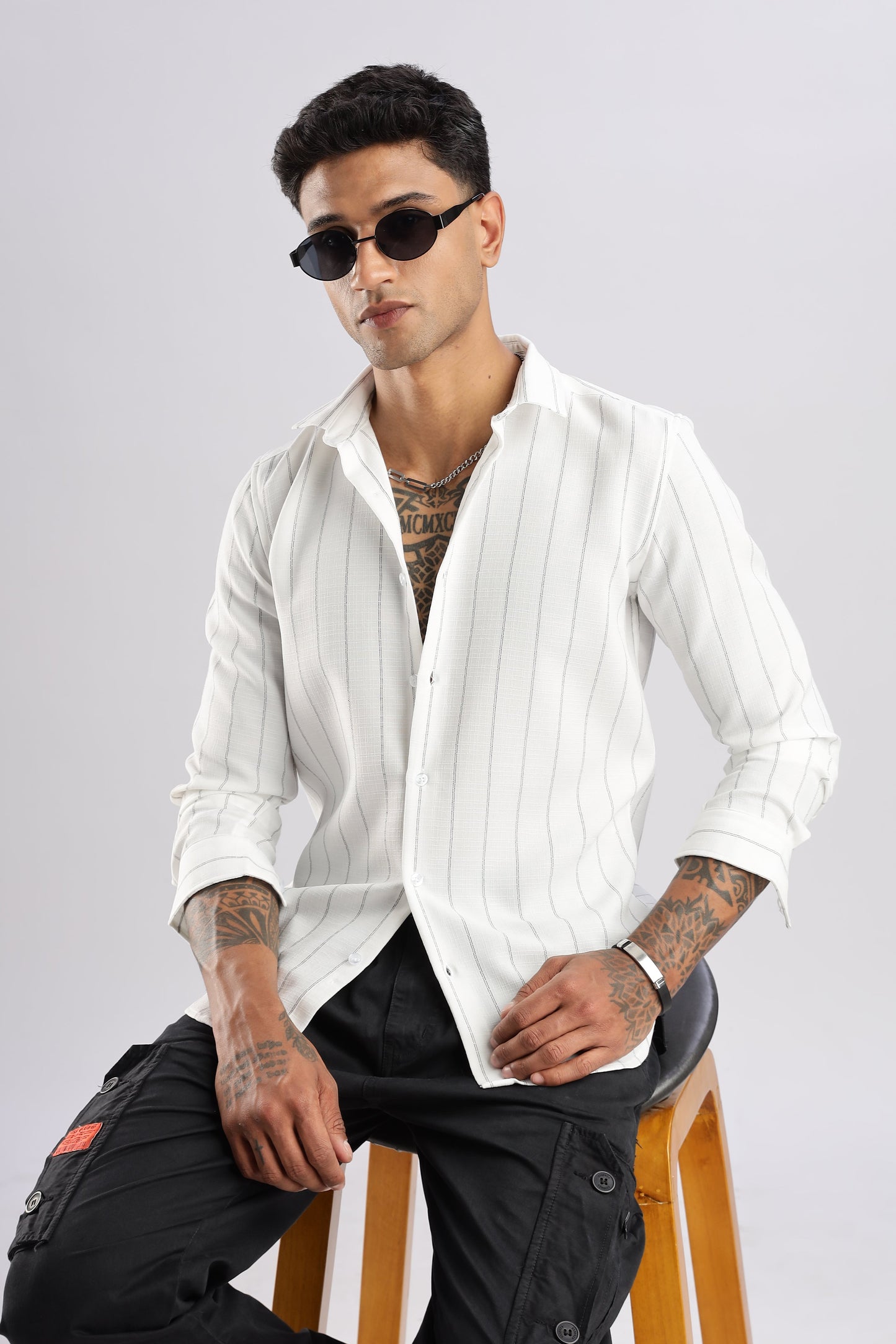 Men Air Like Linen Stripes Shirt-White
