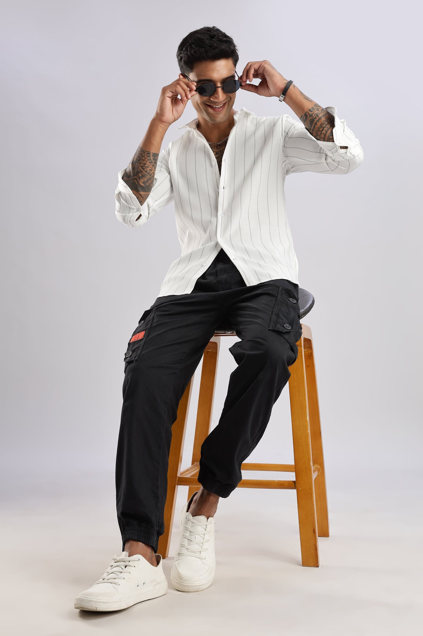 Men Air Like Linen Stripes Shirt-White
