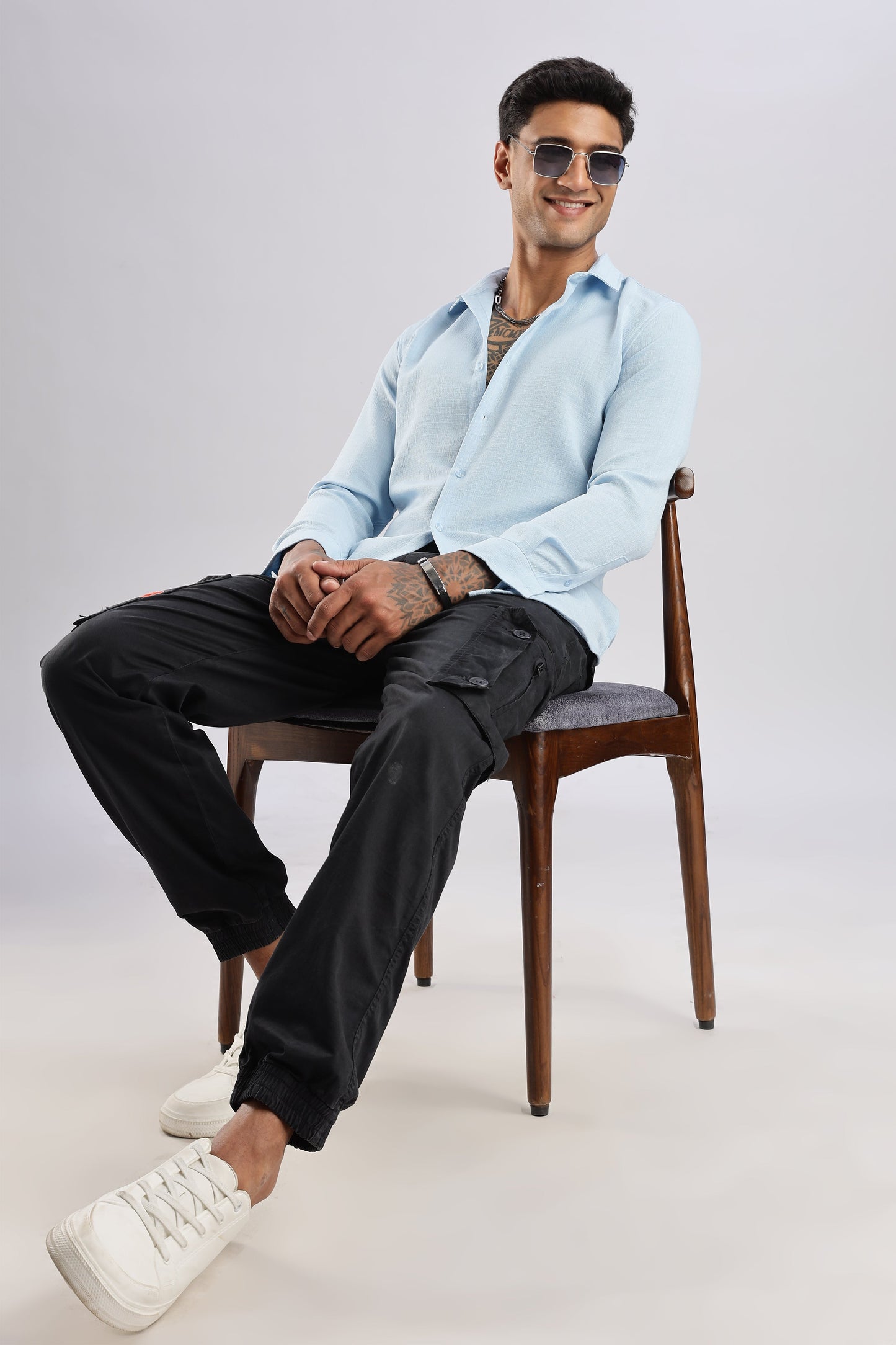 Men Air Like Linen Vintage Shirt-Sky Blue