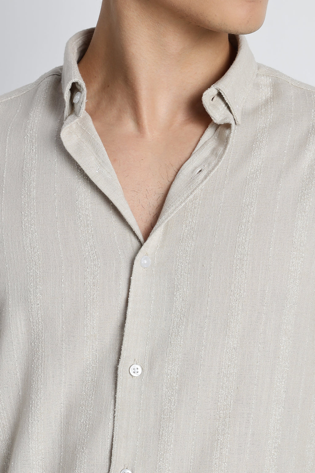 Men Milange Linen Stripes Shirts-Beige