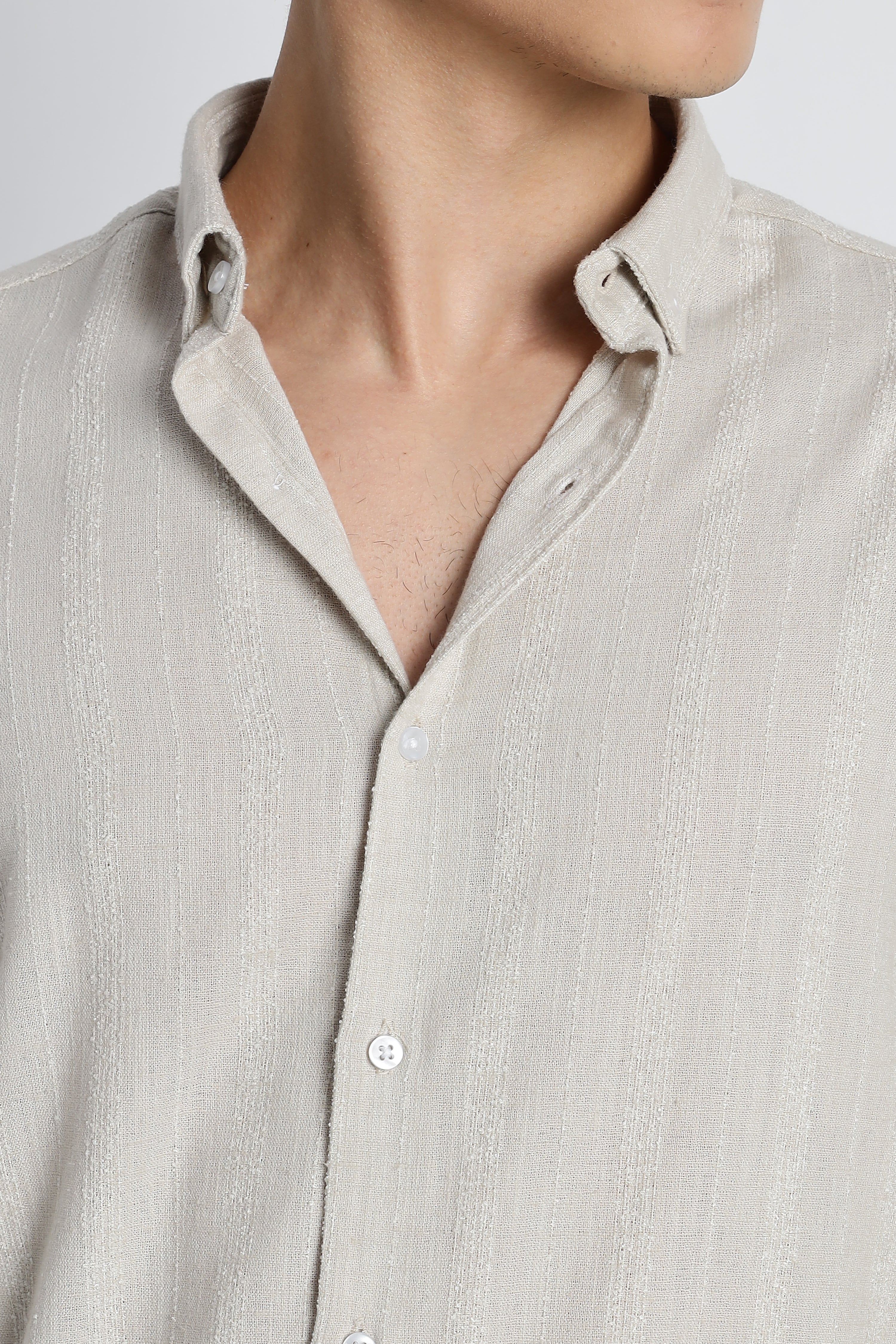 Men Milange Linen Stripes Shirts-Beige