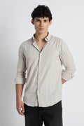 Men Milange Linen Stripes Shirts-Beige