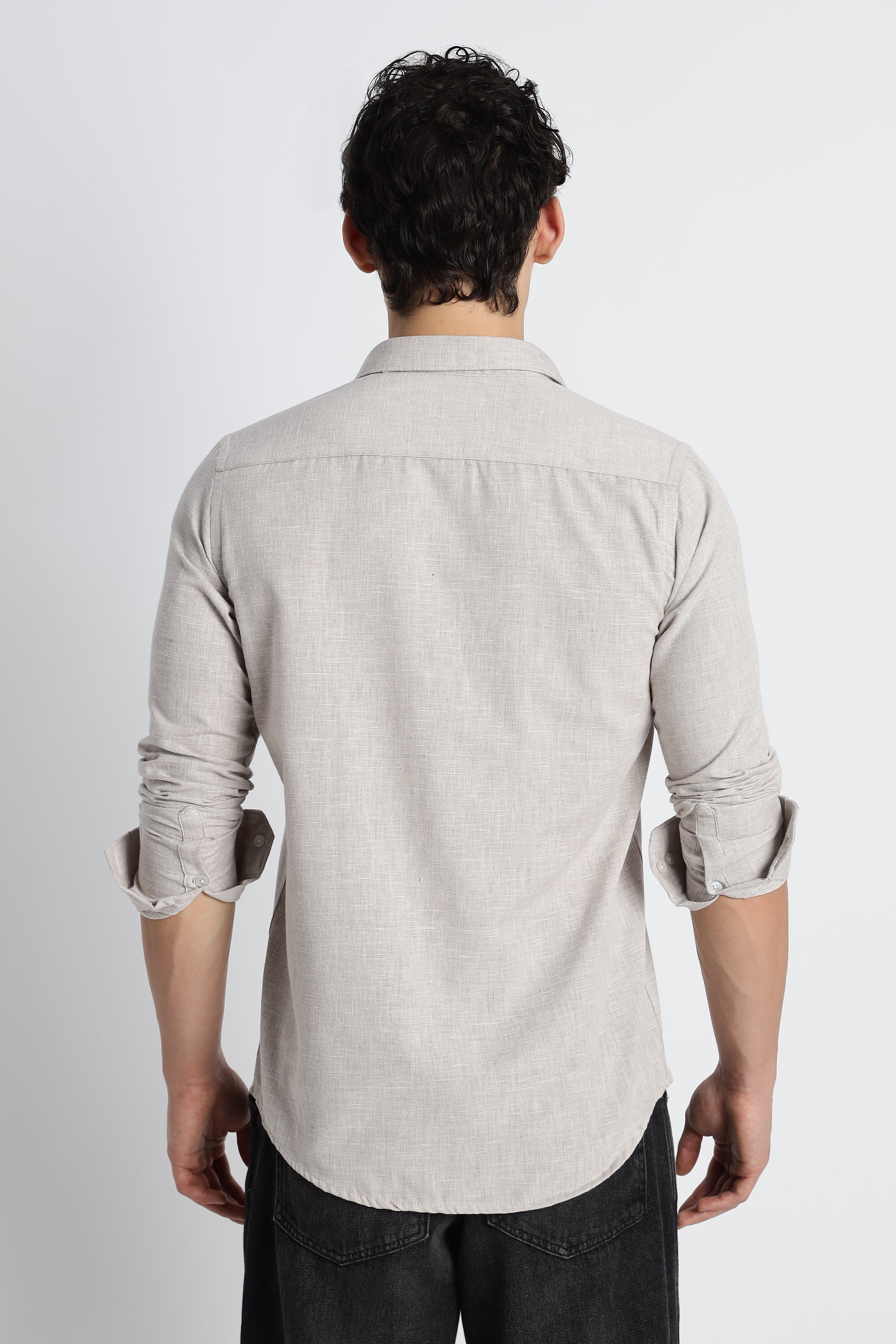 Men Milange Linen Look Shirts-Beige