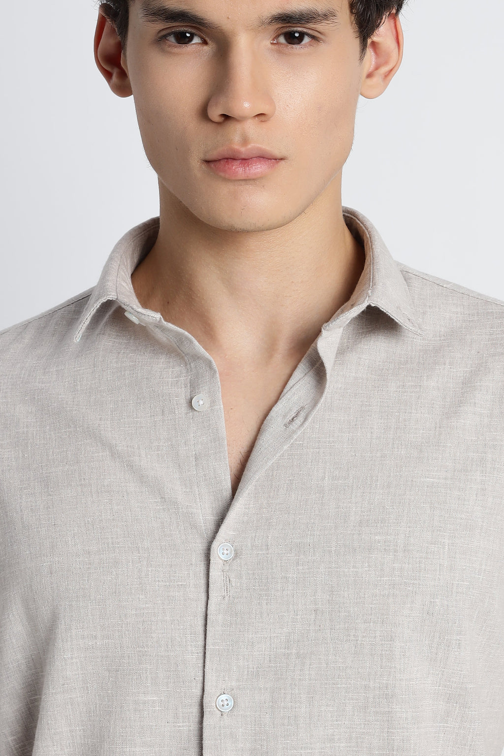 Men Milange Linen Look Shirts-Beige