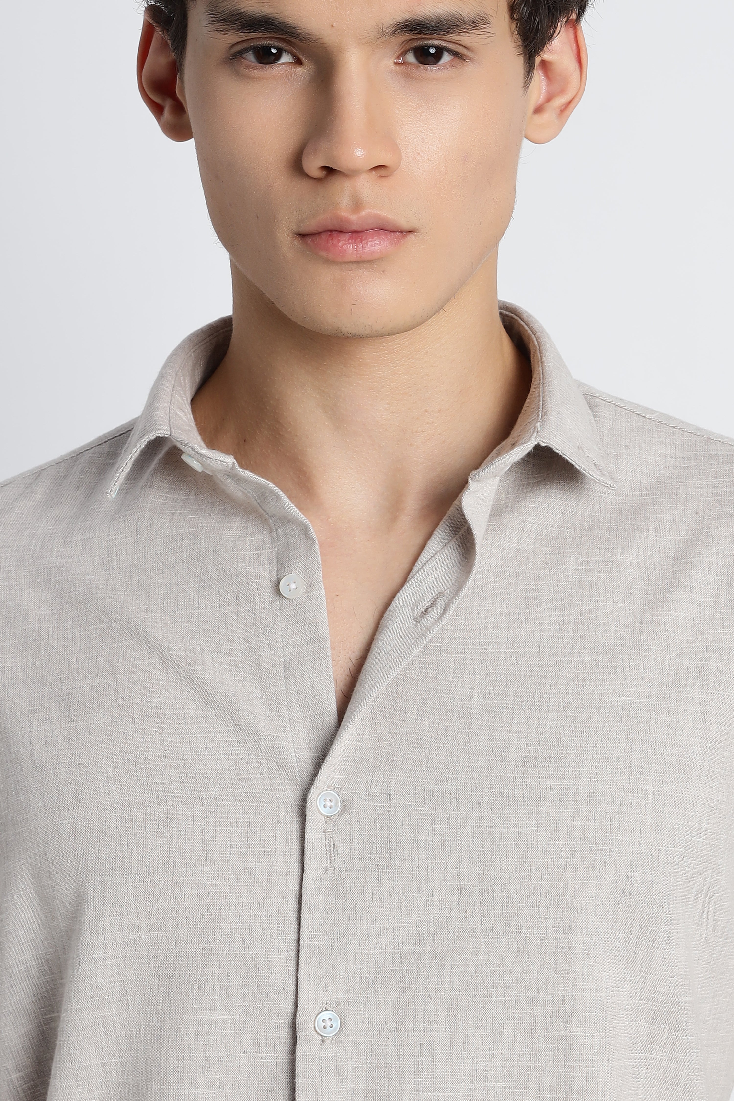 Men Milange Linen Look Shirts-Beige
