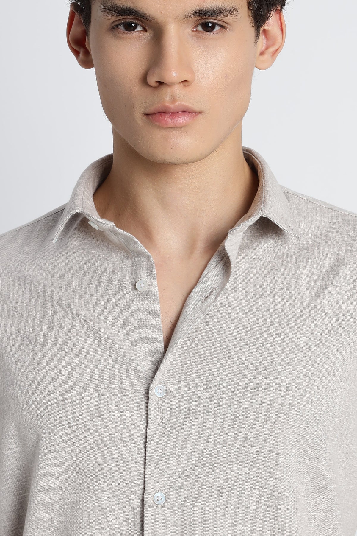 Men Milange Linen Look Shirts-Beige