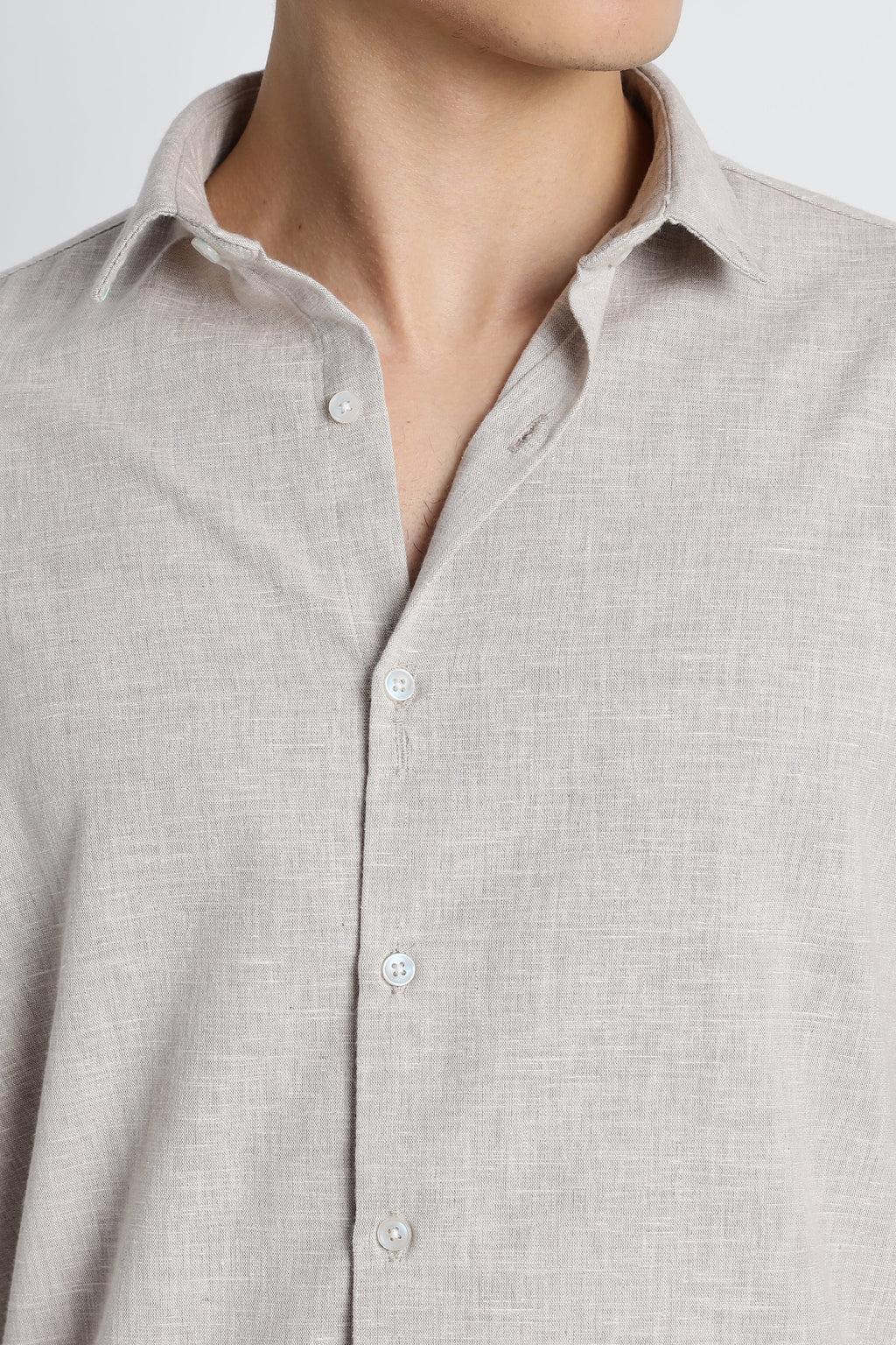 Men Milange Linen Look Shirts-Beige