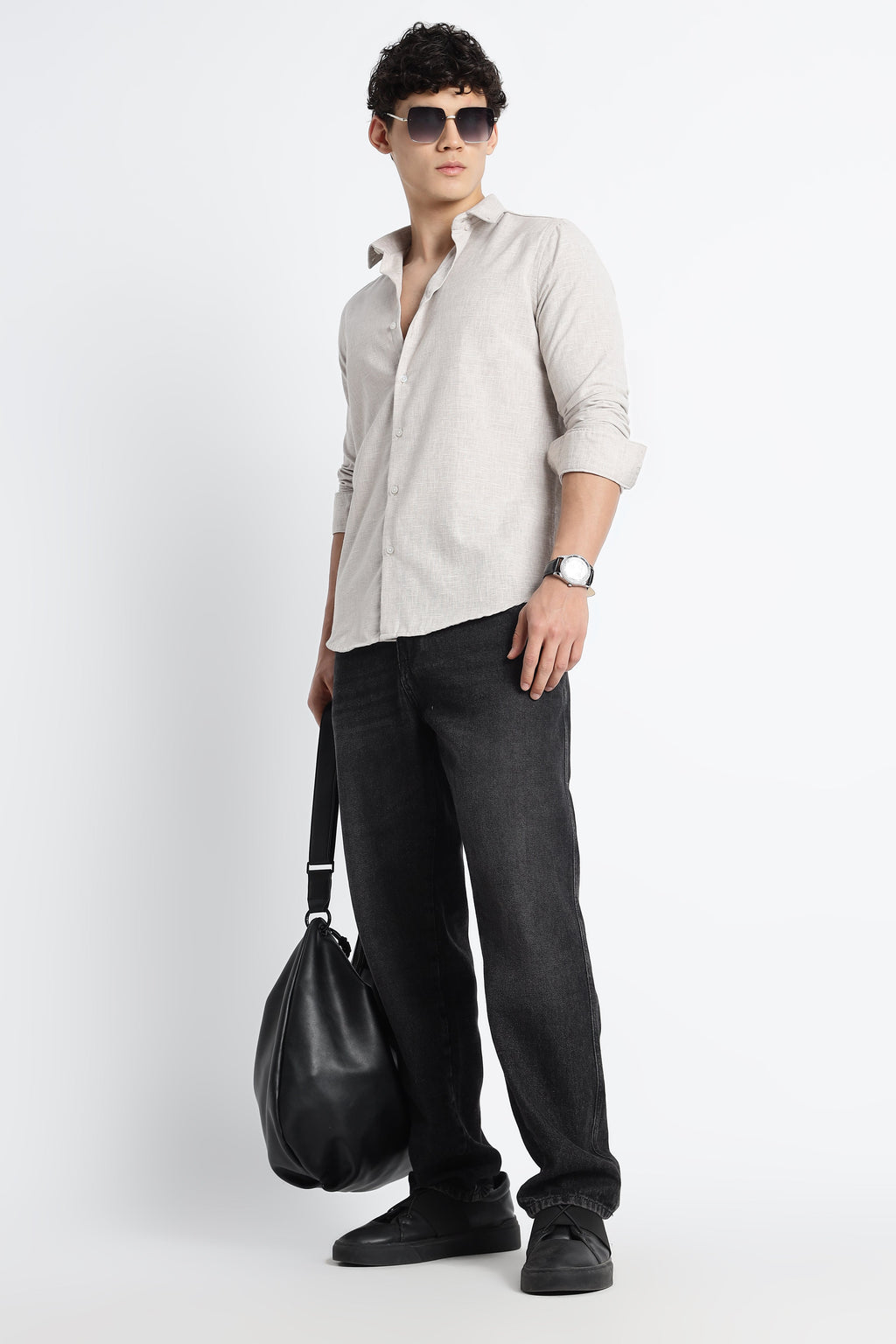 Men Milange Linen Look Shirts-Beige