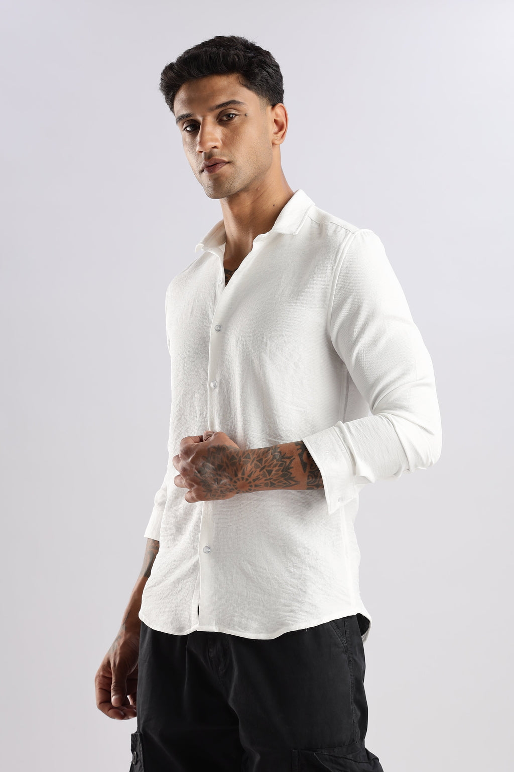 Men Linen Look Shirt-White